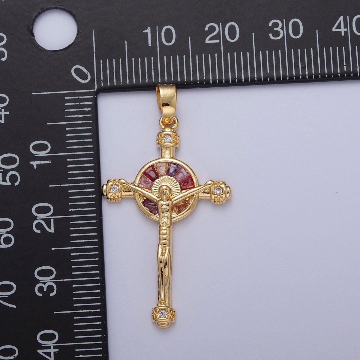 GOLD Baguette CZ Cross Charm Necklace Pendant Religious Christian Catholic Jesus Crucifix Pendant Rosary Cross Charm X-346 X-347 - DLUXCA