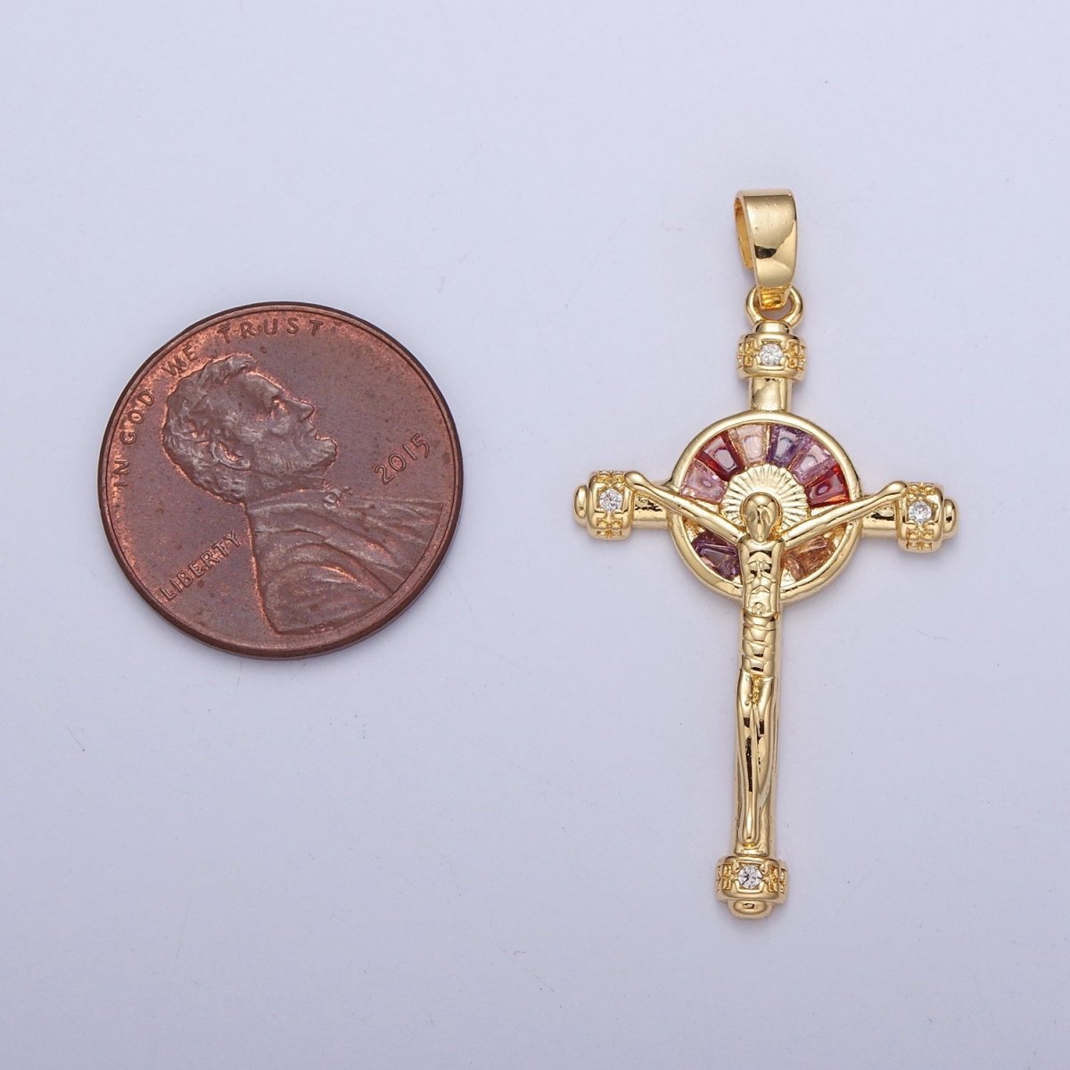 GOLD Baguette CZ Cross Charm Necklace Pendant Religious Christian Catholic Jesus Crucifix Pendant Rosary Cross Charm X-346 X-347 - DLUXCA