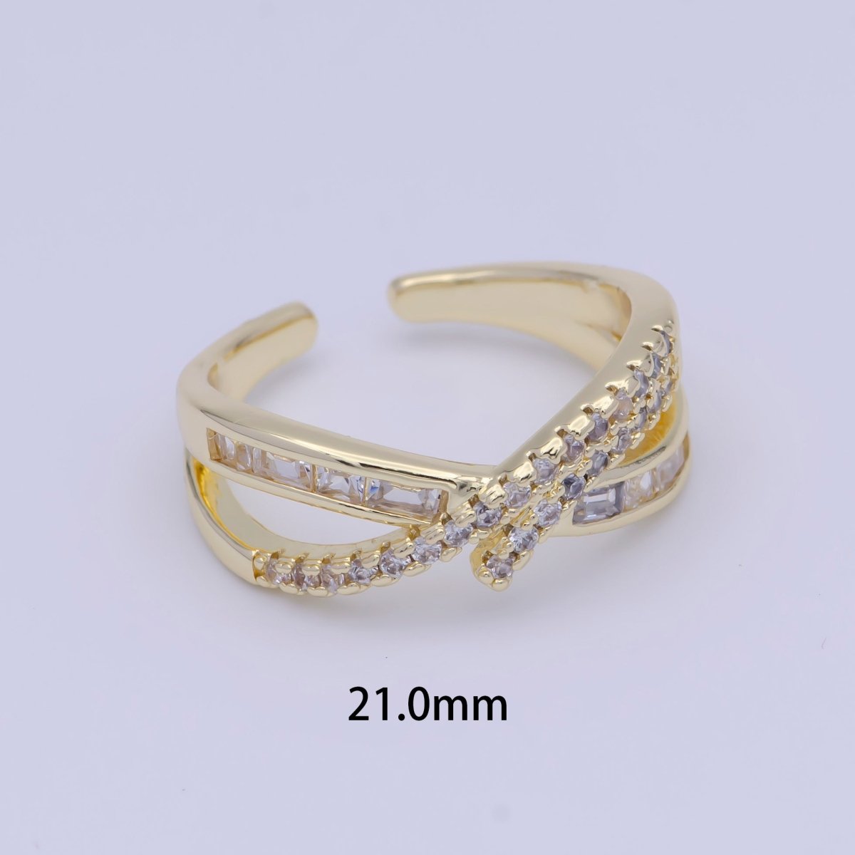 Gold Baguette Micro Paved CZ Gold Knot Double Band Ring | X-621 - DLUXCA