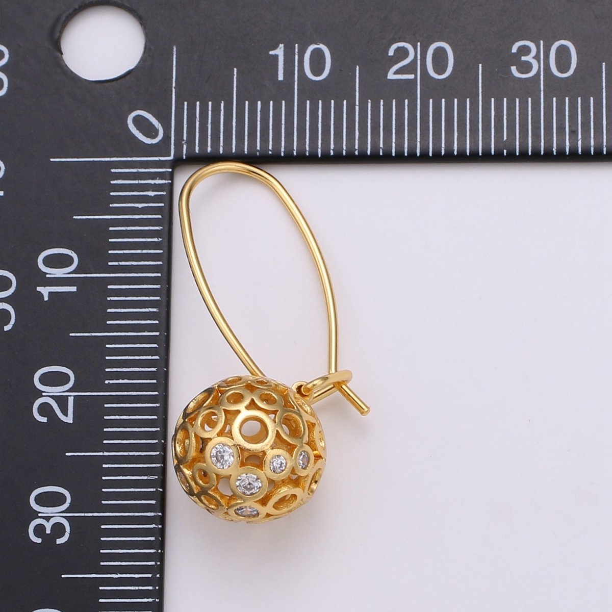 Gold Ball Earrings - 24k Gold Filled Drop Ball Earrings Dangle Earrings - Statement Jewelry Party Earring Q-324 - DLUXCA