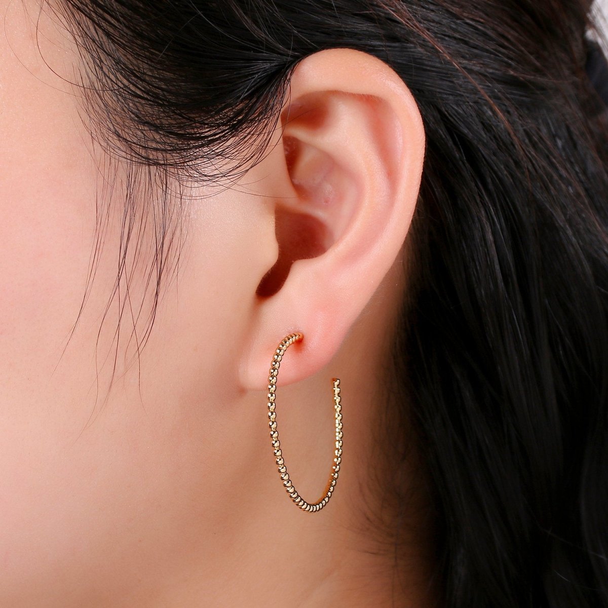 Gold Ball Hoop Earrings, Beaded Hoop Earrings, Boho Hoop Earrings, Gold Ball Hoop Earrings 30mm Silver Hoop Earring Q-198 Q-199 - DLUXCA