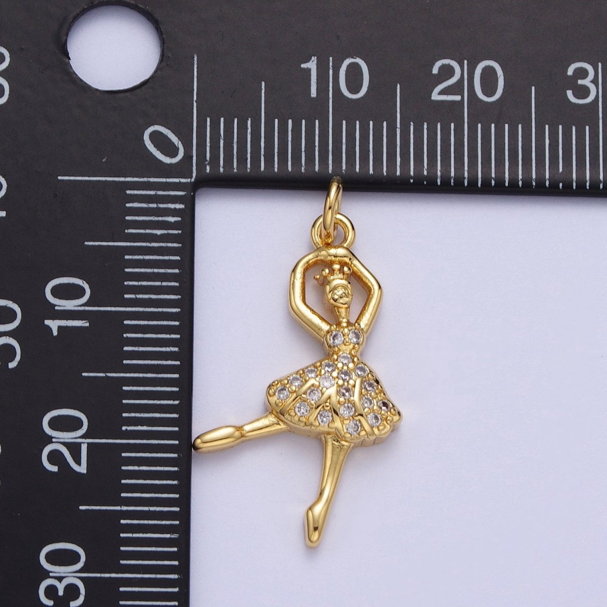 Gold Ballerina Dancer Micro Paved Cubic Zirconia Charm For Arts Jewelry Making | C-690 - DLUXCA