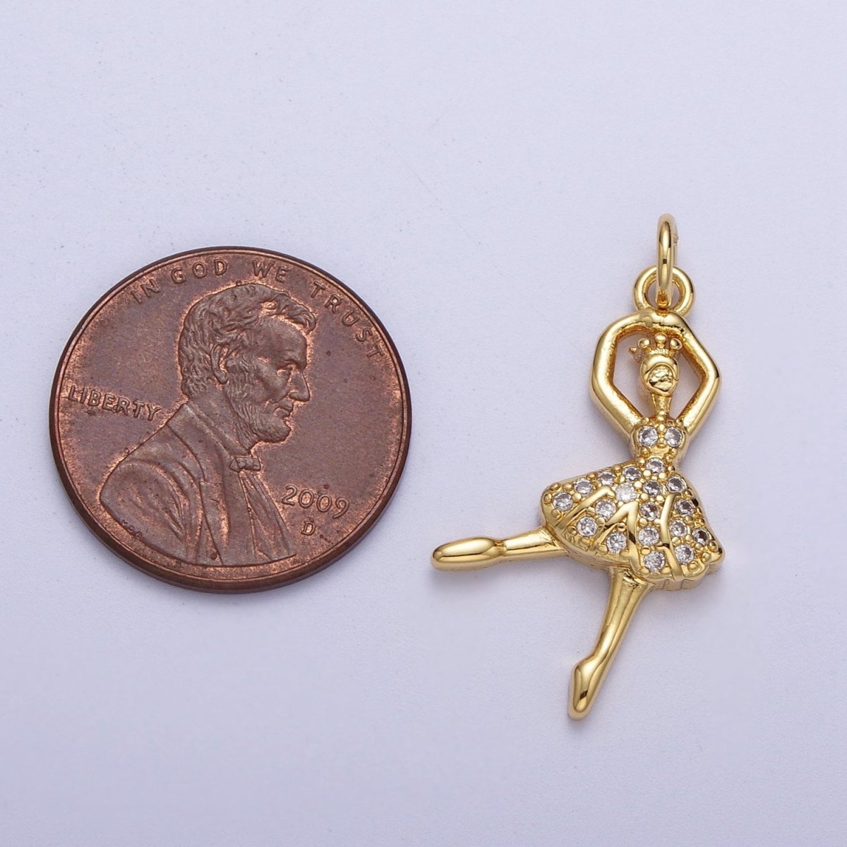 Gold Ballerina Dancer Micro Paved Cubic Zirconia Charm For Arts Jewelry Making | C-690 - DLUXCA