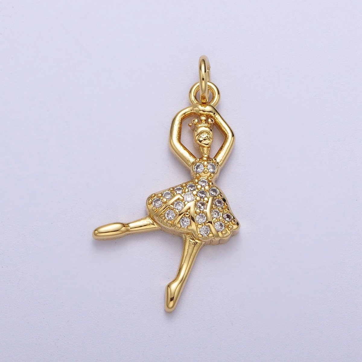 Gold Ballerina Dancer Micro Paved Cubic Zirconia Charm For Arts Jewelry Making | C-690 - DLUXCA