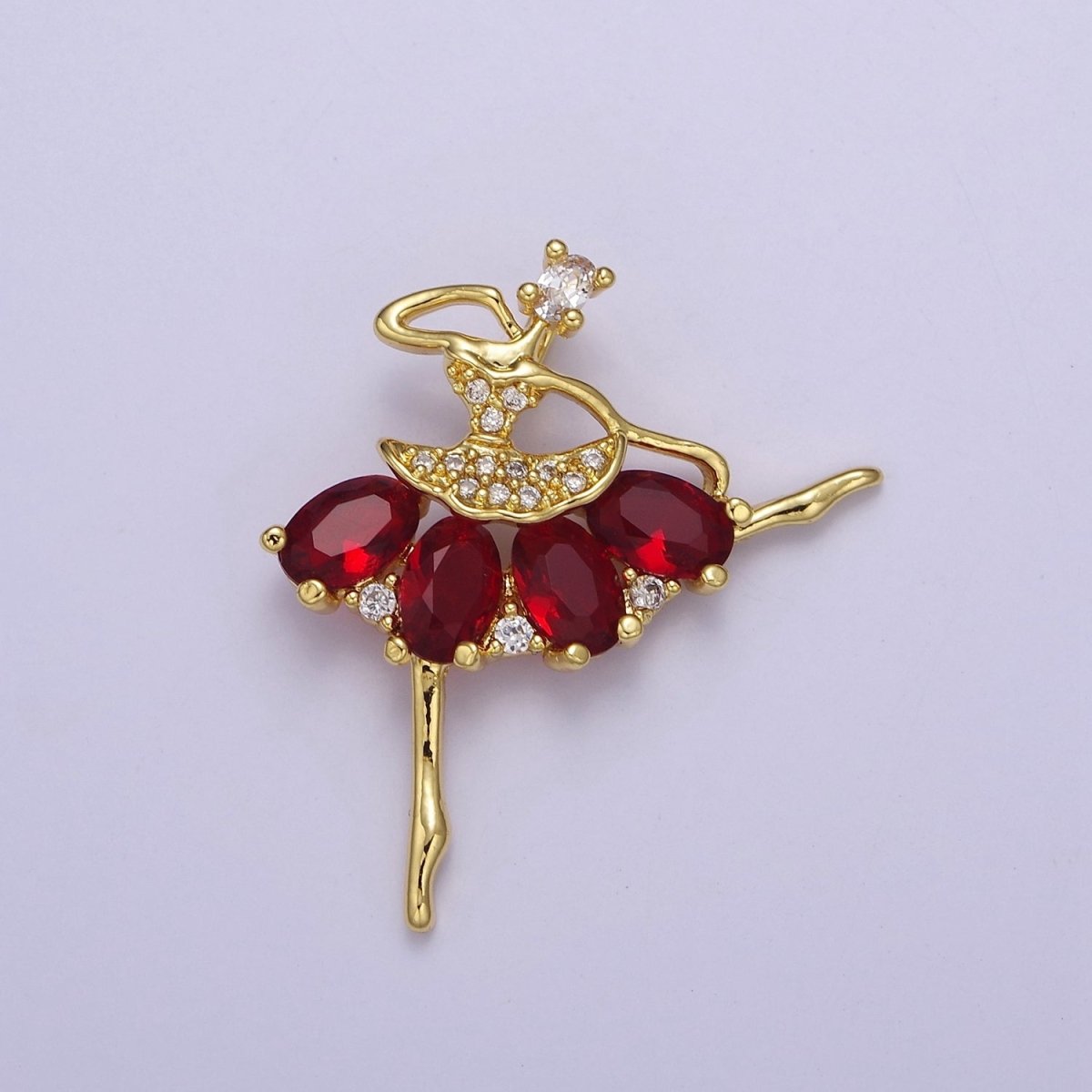 Gold Ballerina Dancer with Tutu Cubic Zirconia, Dancer Ballet Pendant Charm For Jewelry Necklace Making J-550 J-551 J-559 J-560 - DLUXCA