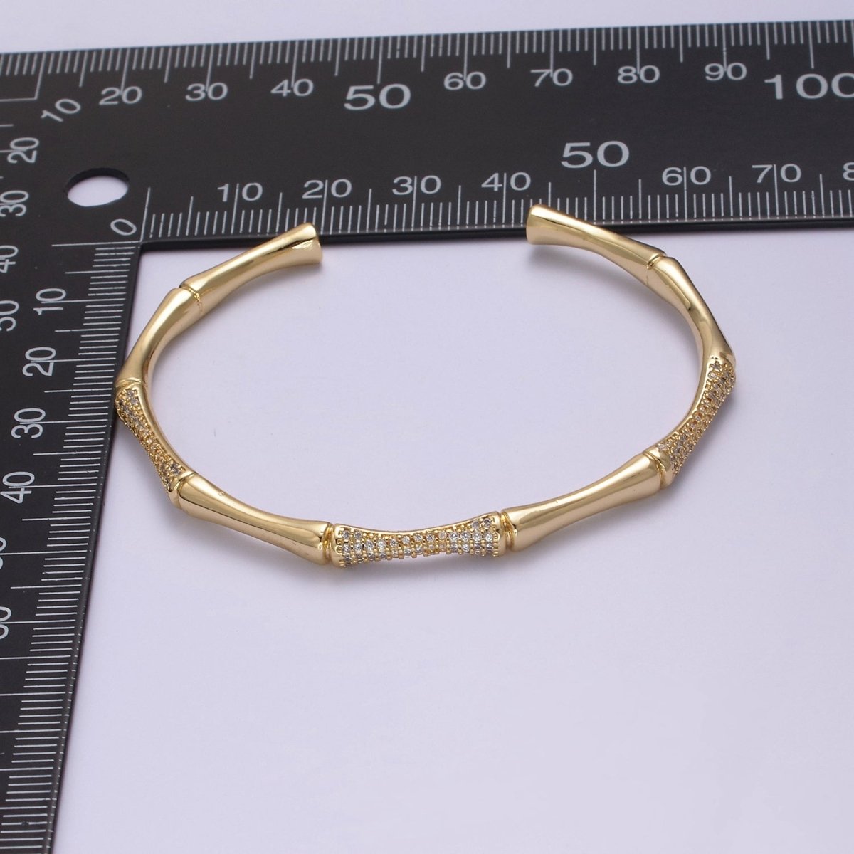 Gold Bamboo Bracelet, Silver Cuff Bangle Bracelet CZ Gold Bamboo Bangle, Adjustable Stackable Jewelry Minimalist Open Bracelet | WA-698 WA-699 Clearance Pricing - DLUXCA