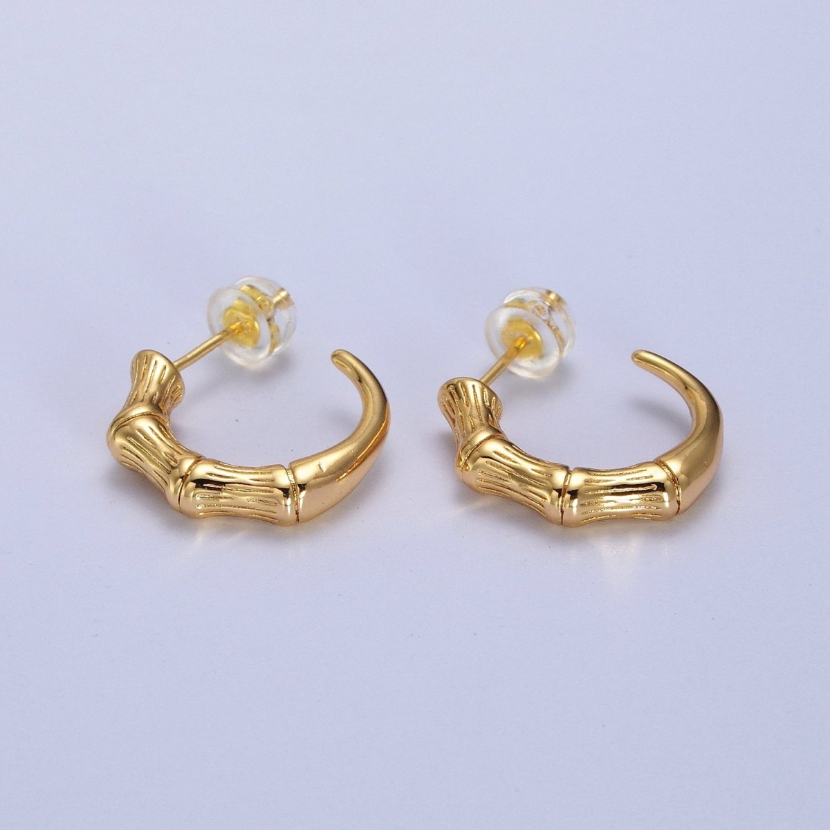 Gold Bamboo C-Shaped Hoop Geometric Earrings | AB015 - DLUXCA