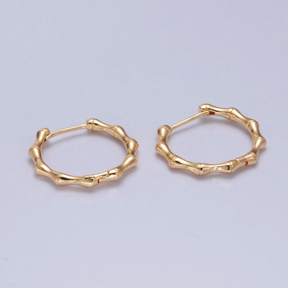Gold Bamboo Hoop Earrings, Everyday Hoops, Minimalist Gold Hoop T-429 - DLUXCA