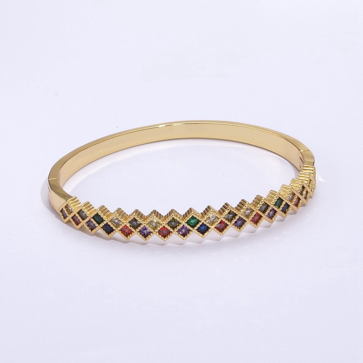 Gold bangle Bracelet Checker with CZ Bracelets, Wrap Bracelet, Cubic Zirconia Colorful Jewelry For Christmas Gift | WA-359 Clearance Pricing - DLUXCA