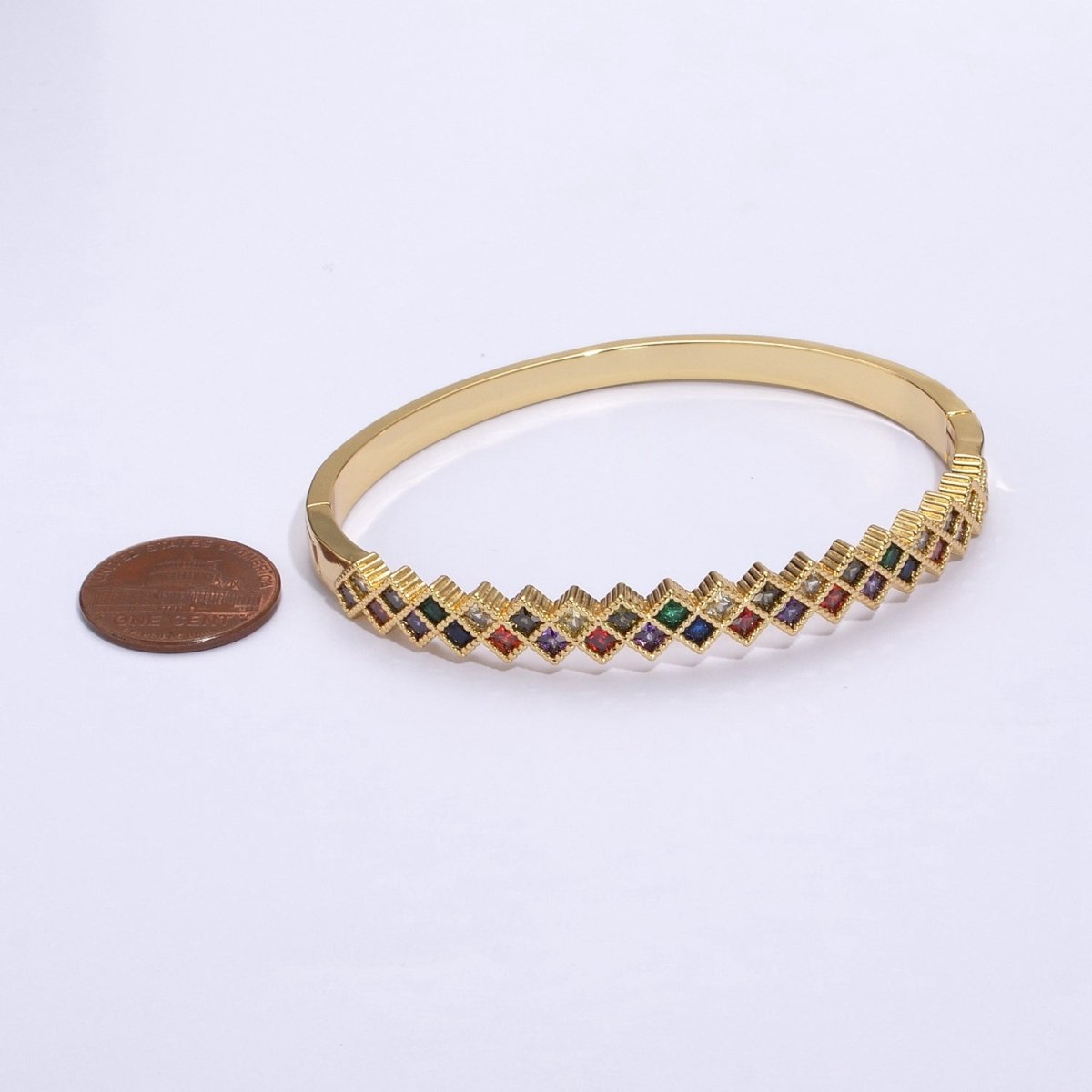 Gold bangle Bracelet Checker with CZ Bracelets, Wrap Bracelet, Cubic Zirconia Colorful Jewelry For Christmas Gift | WA-359 Clearance Pricing - DLUXCA