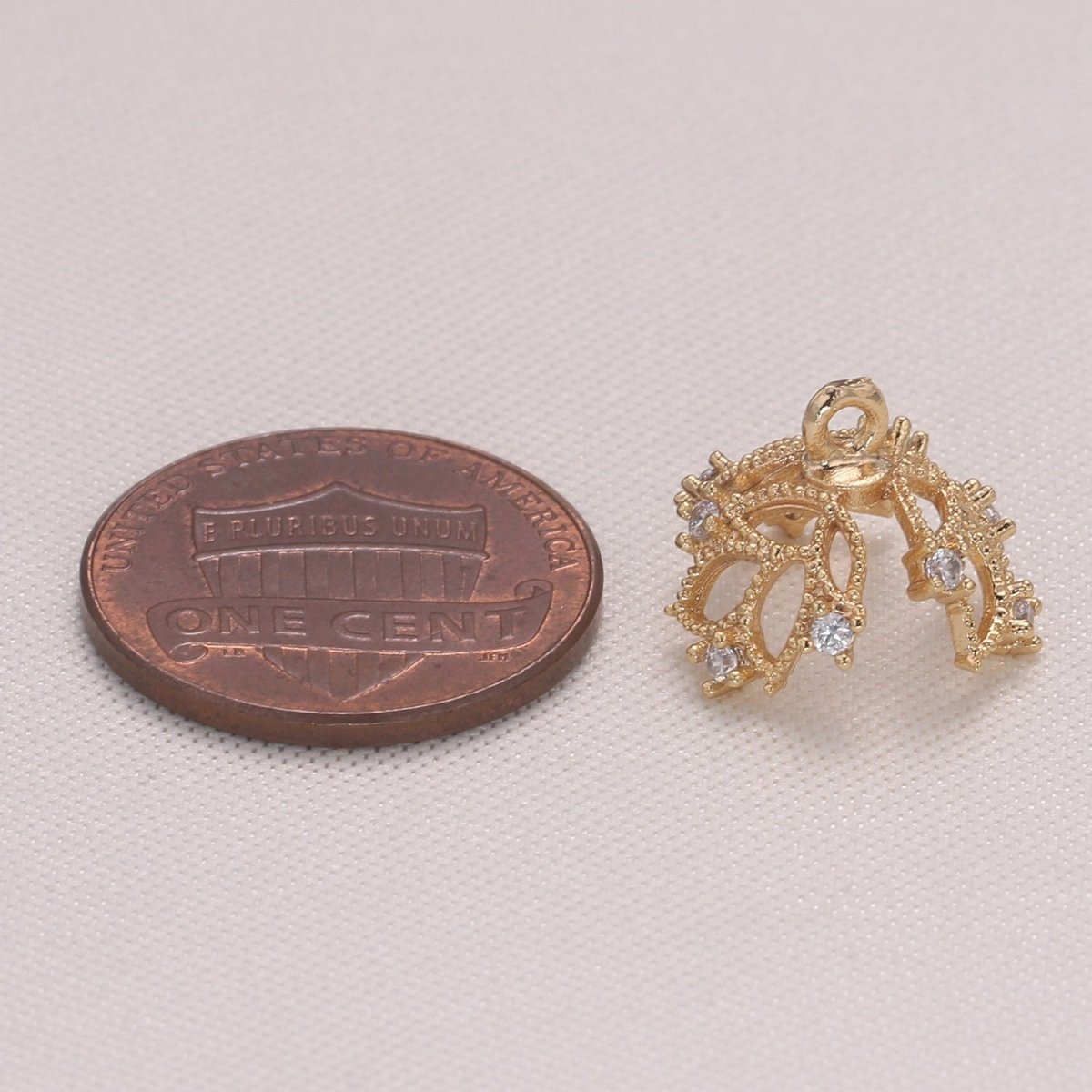 Gold Bead Cap with peg for top drilled beads Micro Pave Supply Component GP-938 - DLUXCA