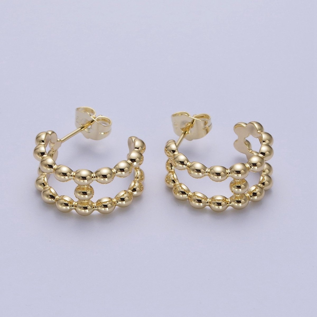 Gold Bead Hoop Earring Ball Earring Stud for Statement Jewelry P-250 - DLUXCA