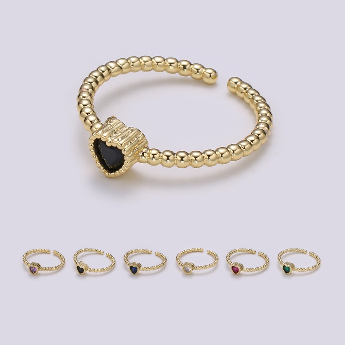 Gold Bead ring, Gold stacking ring, Dainty ring, thick gold ring, gold ring, bead ring, Heart Cz ring, gold stacking ring, beaded ring - DLUXCA