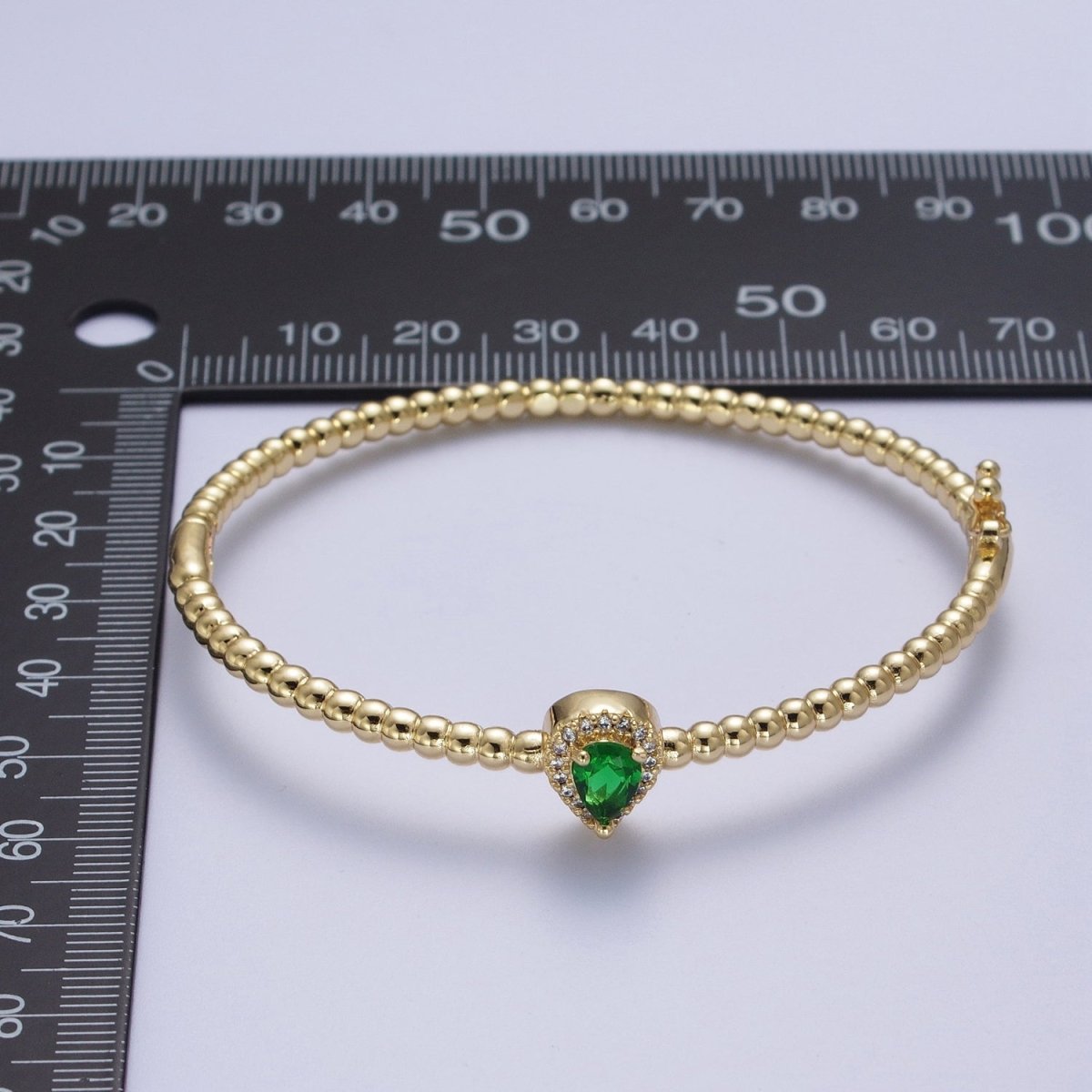 Gold Beaded Clear, Fuchsia, Green Micro Paved Teardrop Cubic Zirconia Bangle Bracelet | WA-1163 WA-1164 WA-1165 Clearance Pricing - DLUXCA
