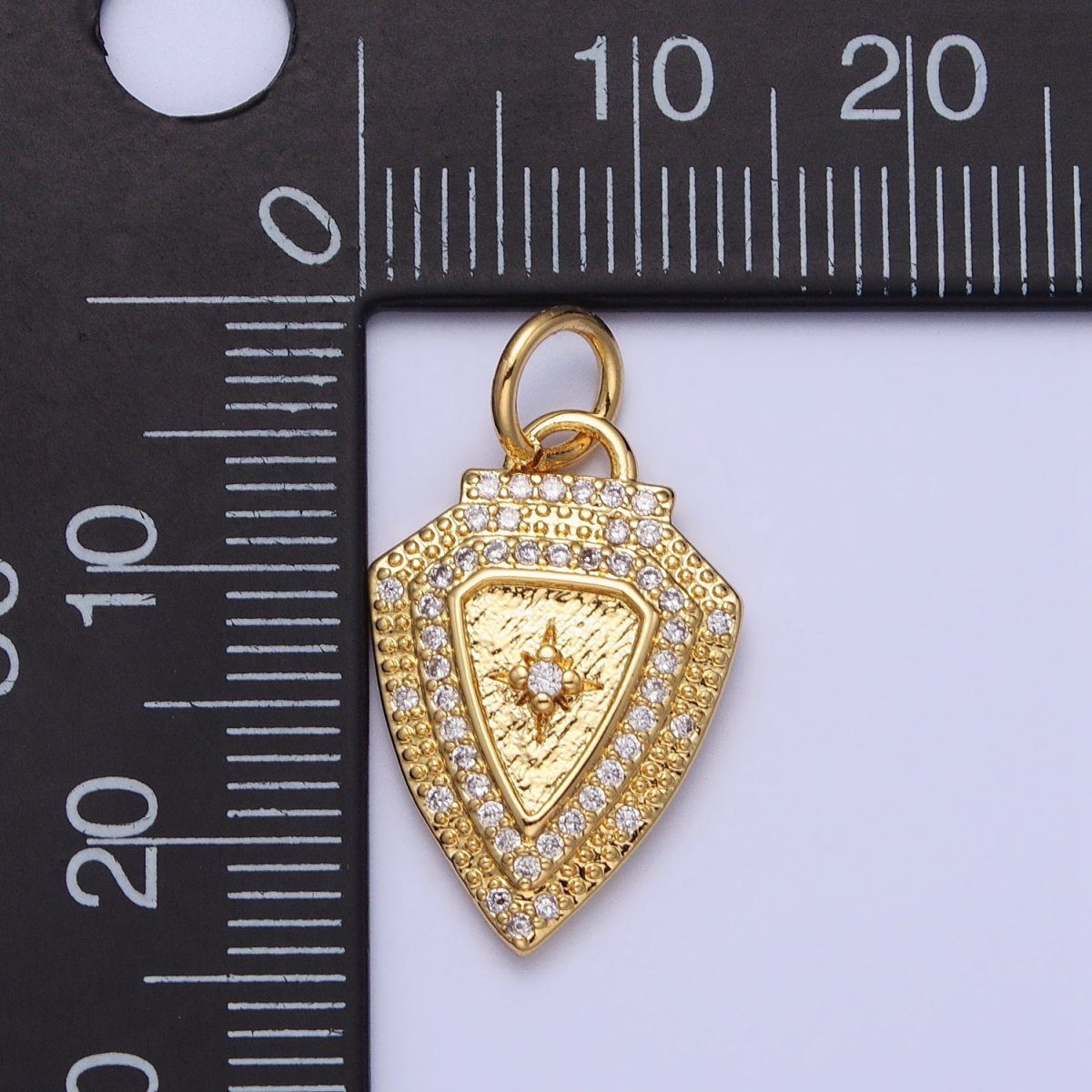 Gold Beaded Clear Micro Paved CZ Celestial North Star Shield Charm | AC374 - DLUXCA