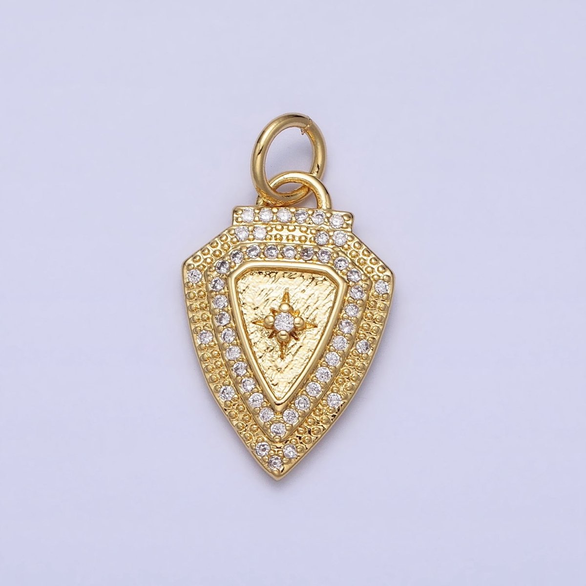 Gold Beaded Clear Micro Paved CZ Celestial North Star Shield Charm | AC374 - DLUXCA