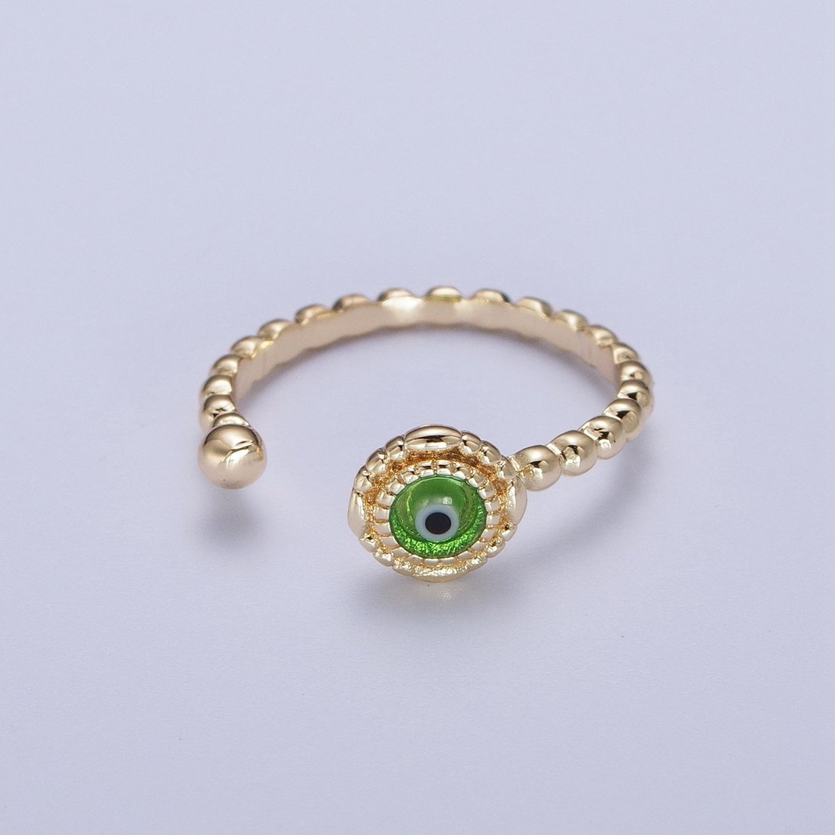 Gold Beaded Evil Eye Green Red Teal Blue Resin Adjustable Ring Protection Jewelry | X-565-X-568 - DLUXCA