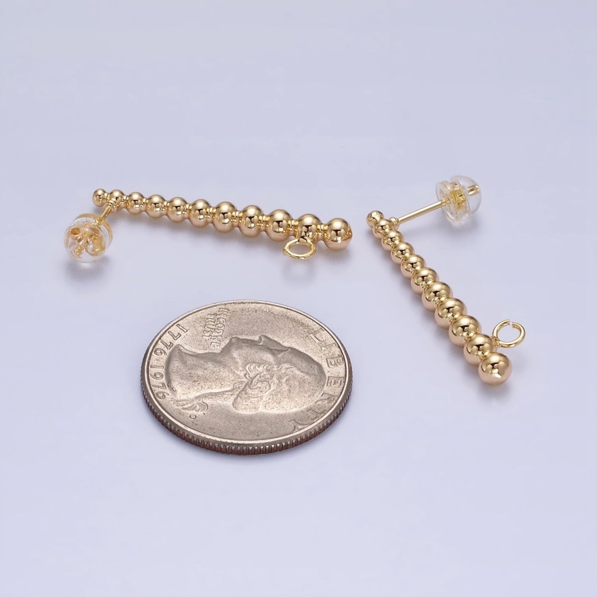 Gold Beaded Long Bar Studs Line Studs with Open link for Earring Component Jewelry Supply Z-182 Z-183 - DLUXCA