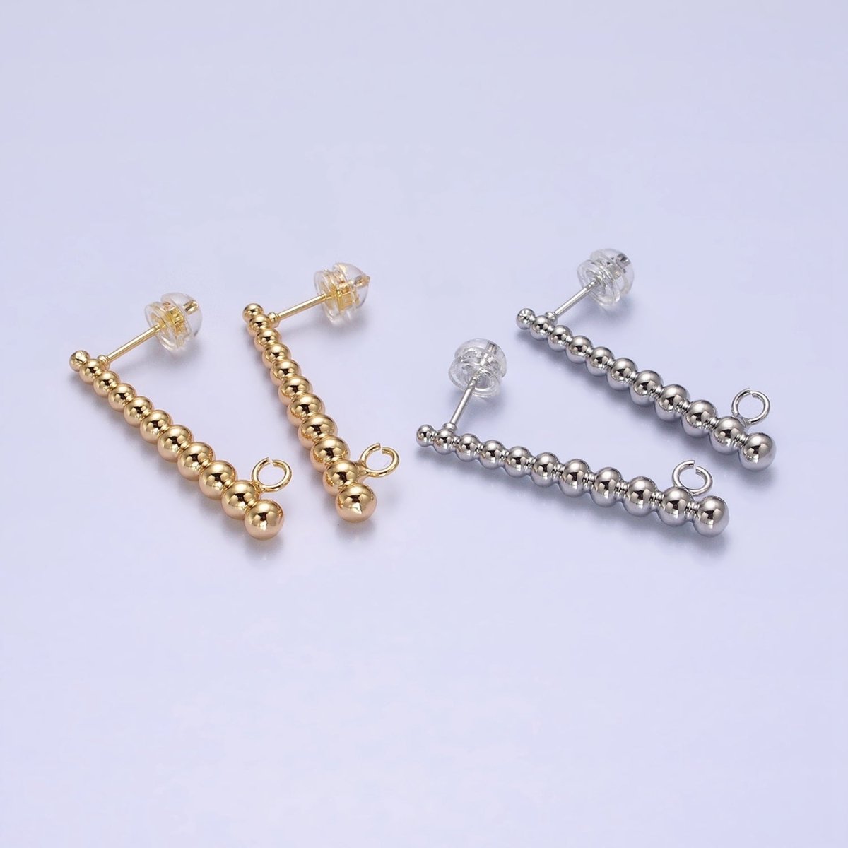Gold Beaded Long Bar Studs Line Studs with Open link for Earring Component Jewelry Supply Z-182 Z-183 - DLUXCA