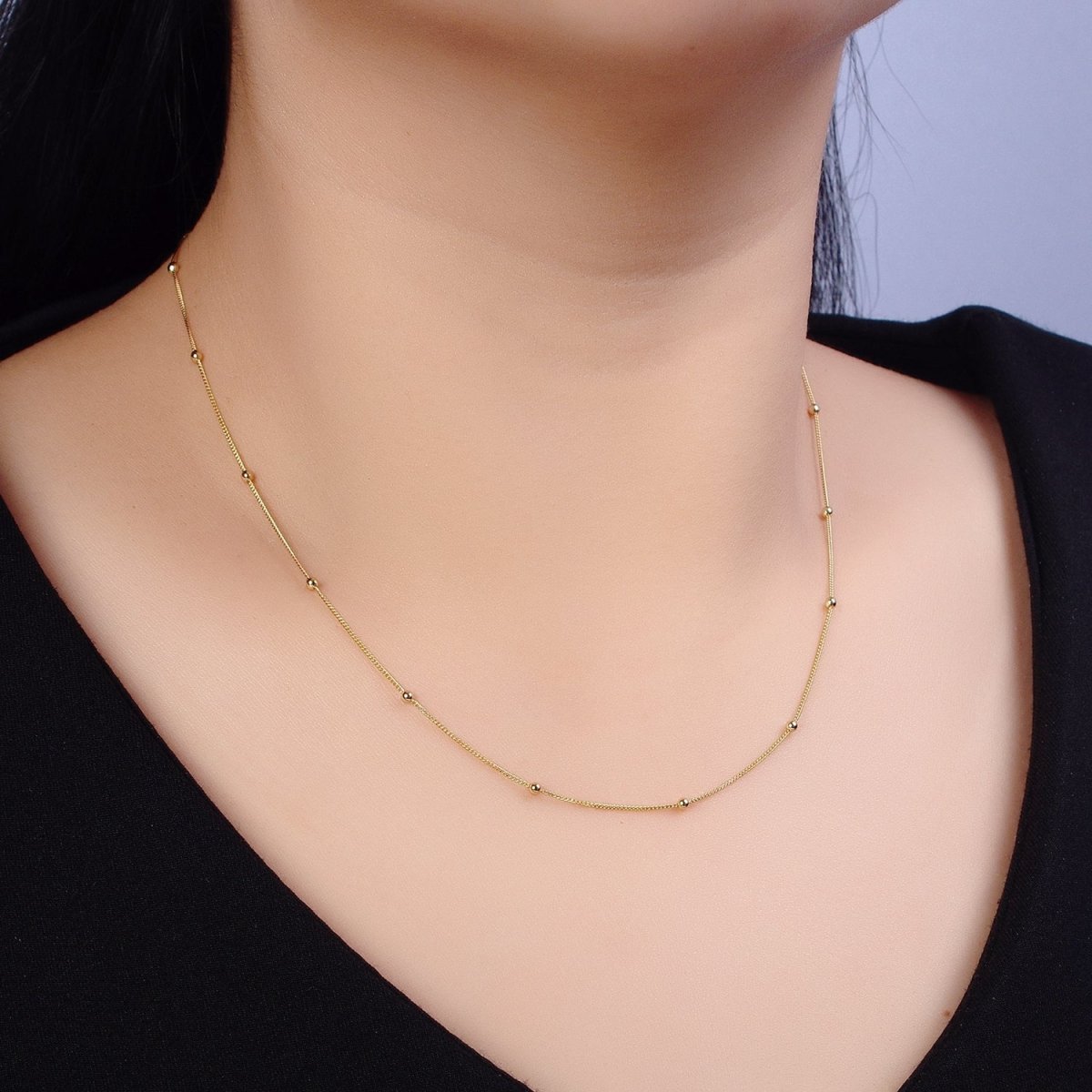 Gold Beaded Satellite Chain 17.75 inch Necklace Simple, Everyday Layering Necklace | WA-1640 WA-1641 Clearance Pricing - DLUXCA
