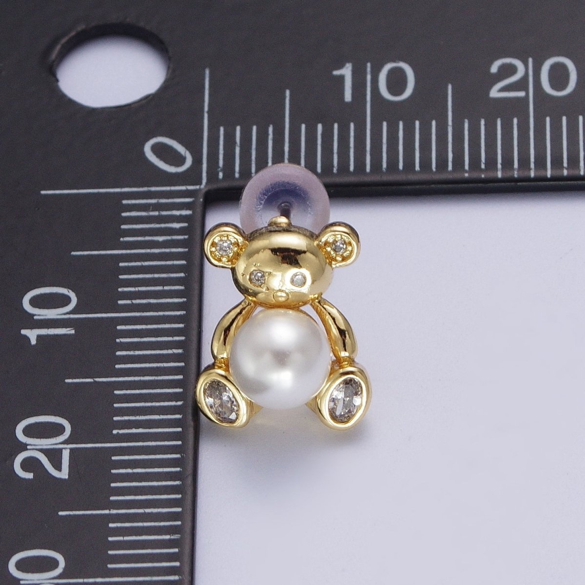 Gold Bear Stud Earring with Pearl For Women Jewelry P-278 - DLUXCA