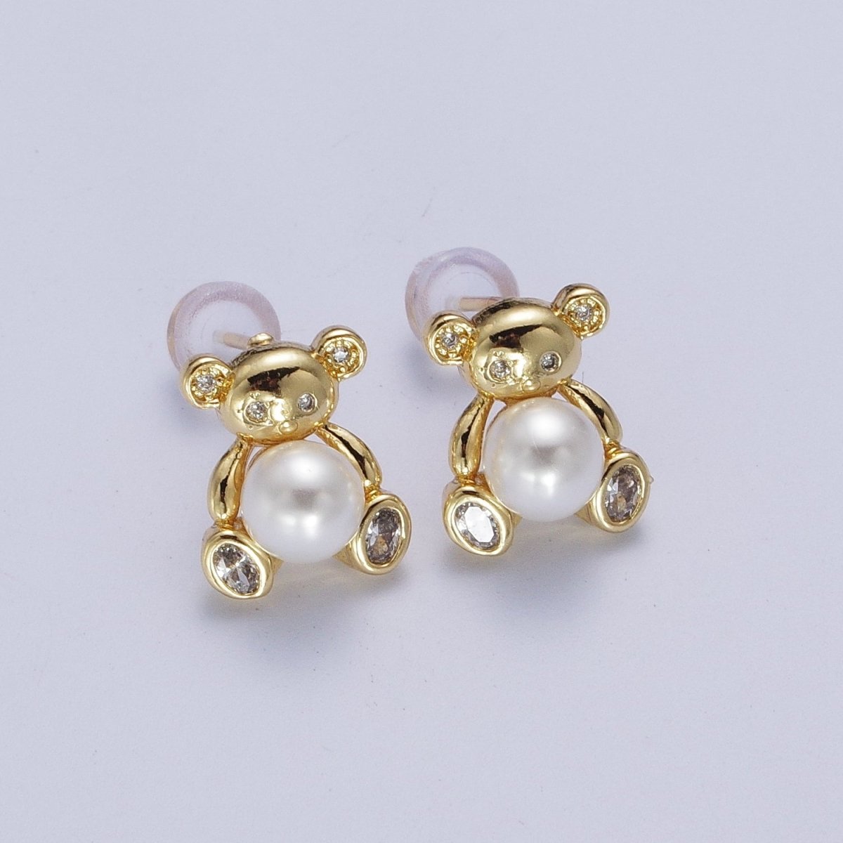 Gold Bear Stud Earring with Pearl For Women Jewelry P-278 - DLUXCA