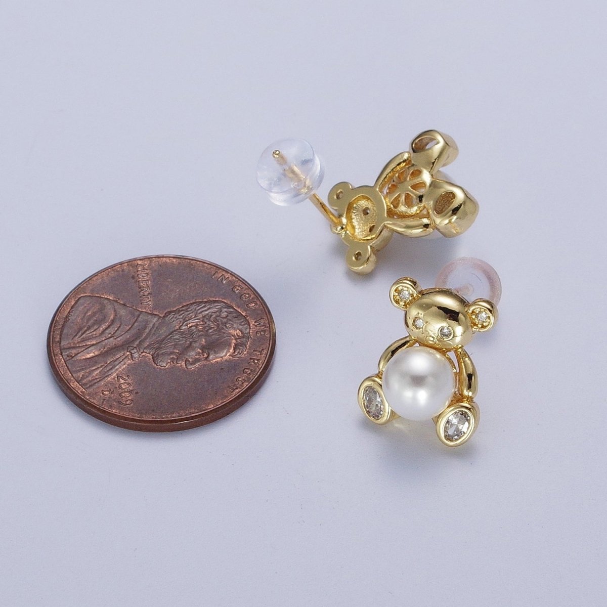 Gold Bear Stud Earring with Pearl For Women Jewelry P-278 - DLUXCA