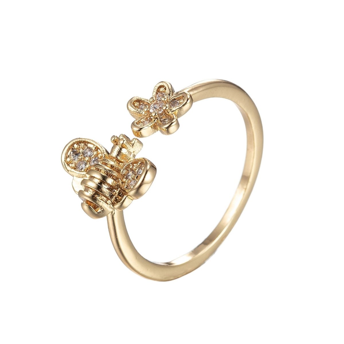 Gold Bee Ring Adjustable Open Ring O-977 - DLUXCA