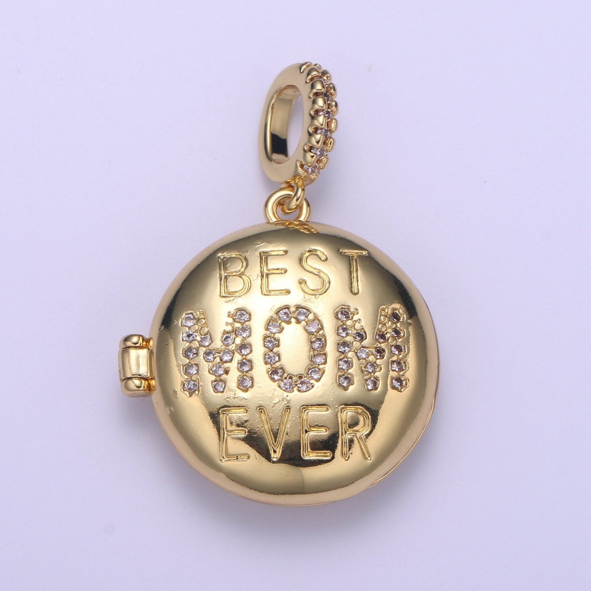 Gold Best Mom Ever Micro Pave Locket Pendant, Gold Silver Open Locket Cubic Zirconia Pave Mom Charm necklace H-722 H-723 - DLUXCA