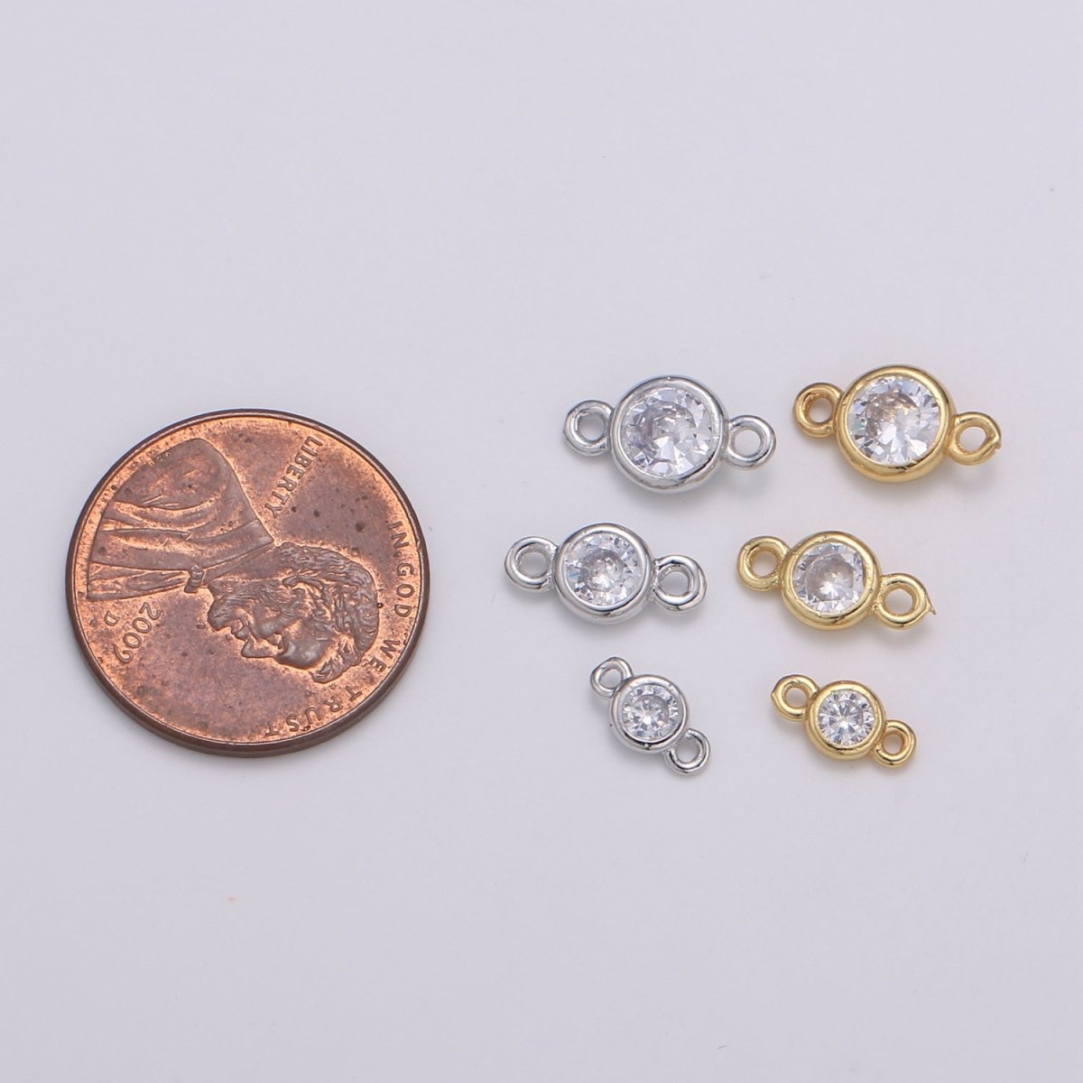 Gold Bezel 4,5,6mm CZ Connector Link 14k gold filled, Silver bezel set cubic zirconia link spacer for Necklace Bracelet Earring Supply F-586 to F-591 - DLUXCA