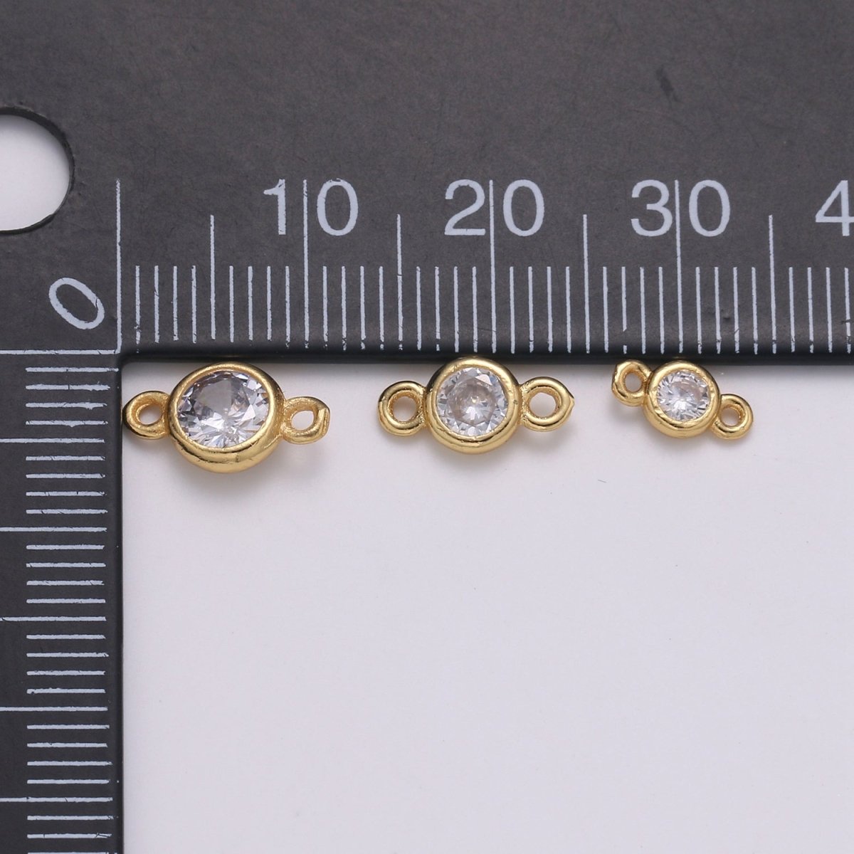Gold Bezel 4,5,6mm CZ Connector Link 14k gold filled, Silver bezel set cubic zirconia link spacer for Necklace Bracelet Earring Supply F-586 to F-591 - DLUXCA