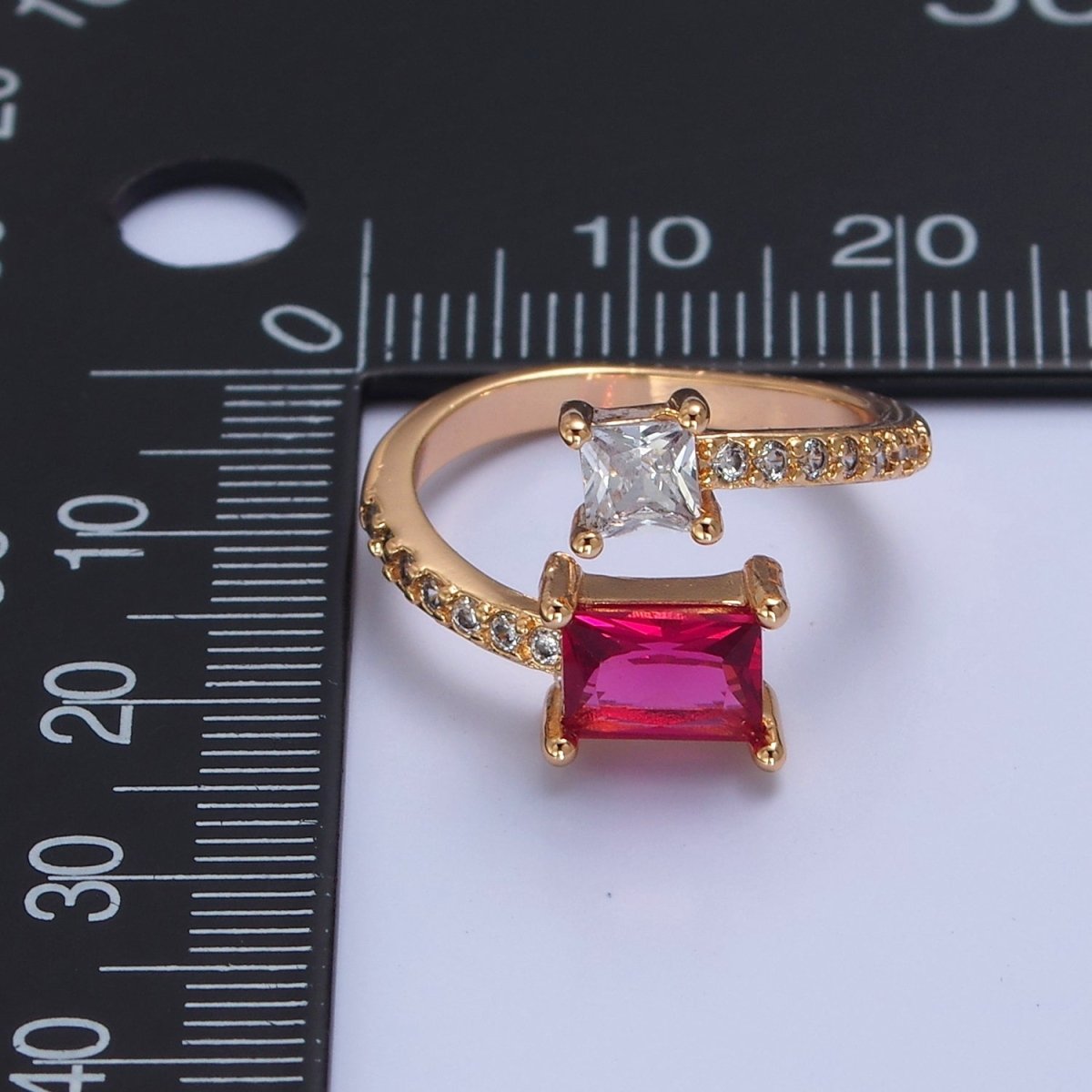 Gold Black Emerald Cut Ring Pink CZ Ring Adjustable Jewelry O-2242 O-2243 - DLUXCA