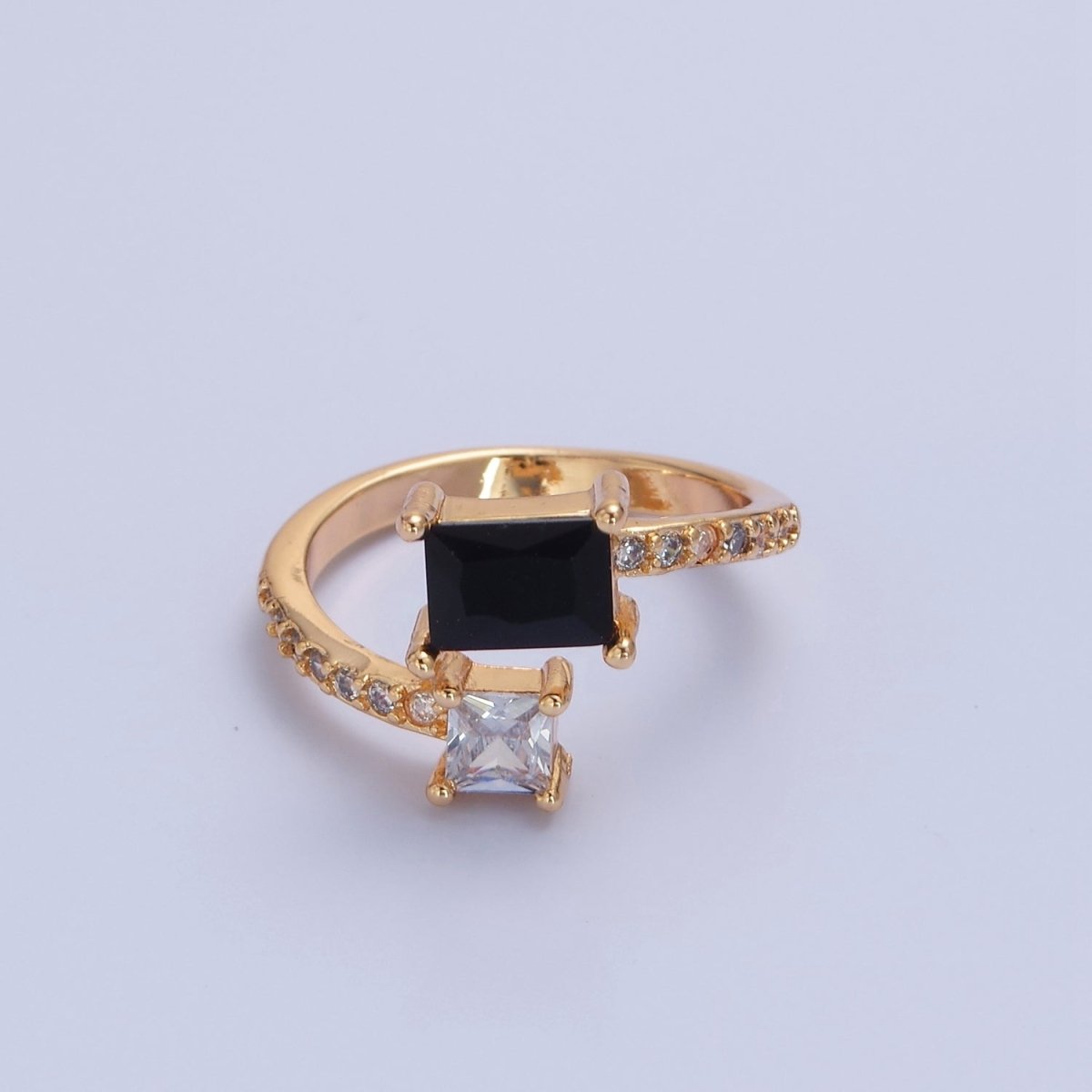 Gold Black Emerald Cut Ring Pink CZ Ring Adjustable Jewelry O-2242 O-2243 - DLUXCA