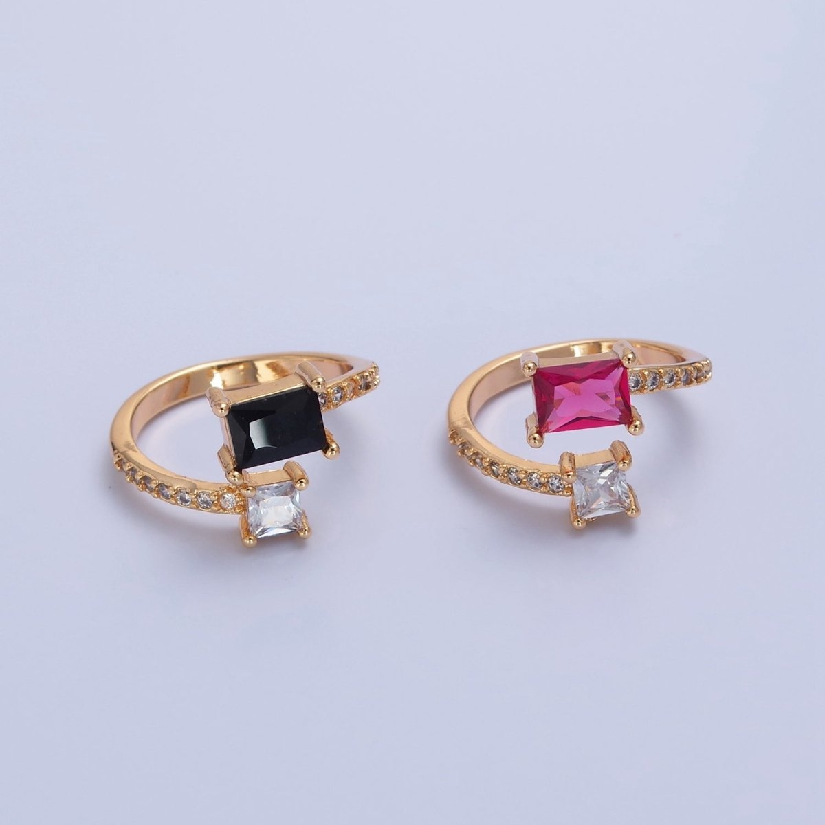 Gold Black Emerald Cut Ring Pink CZ Ring Adjustable Jewelry O-2242 O-2243 - DLUXCA