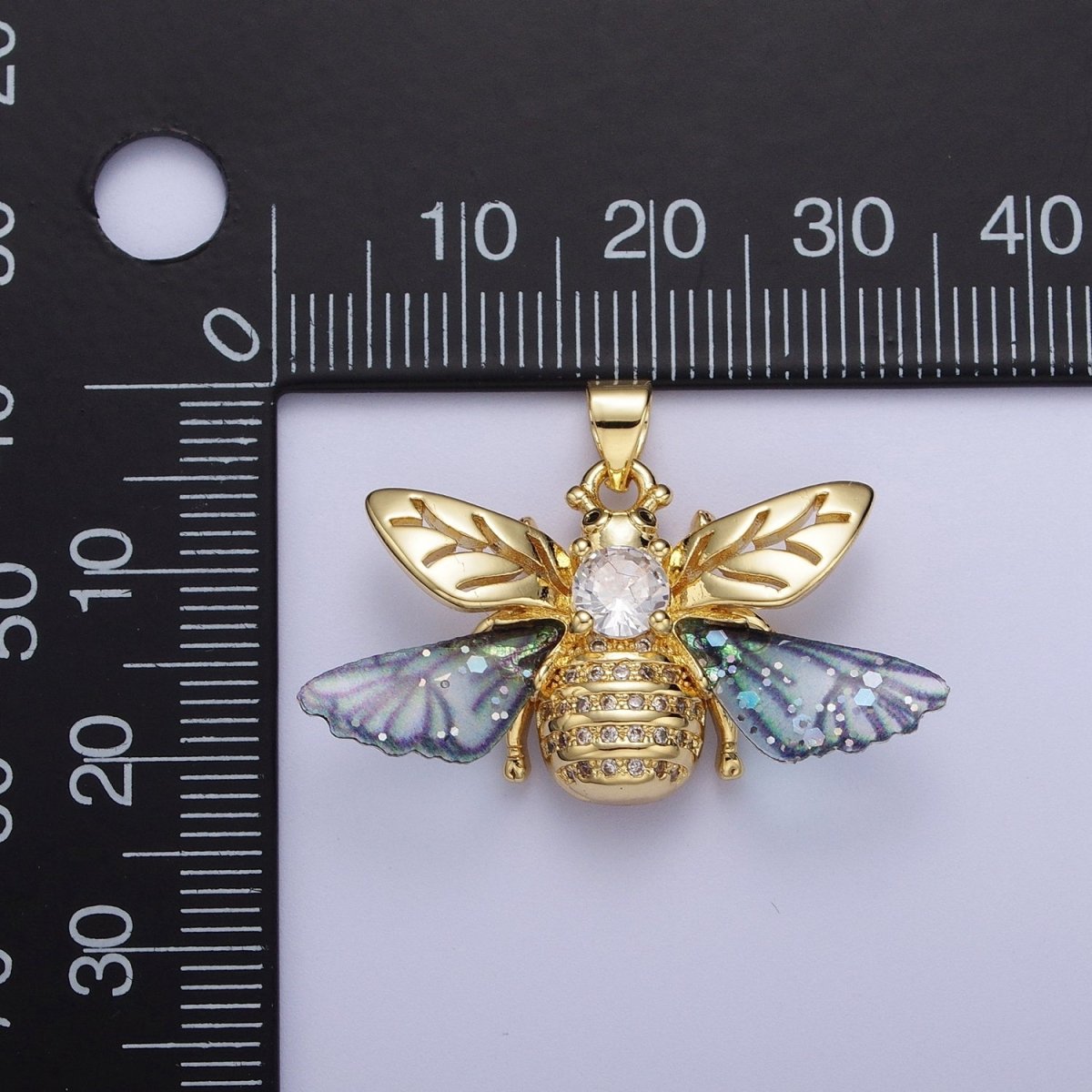 Gold Blue / Fuchsia Micro Paved Striped Honey Bumble Bee Pendant For Jewelry Making H-636 H-646 - DLUXCA