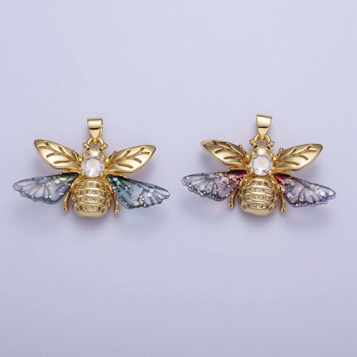 Gold Blue / Fuchsia Micro Paved Striped Honey Bumble Bee Pendant For Jewelry Making H-636 H-646 - DLUXCA