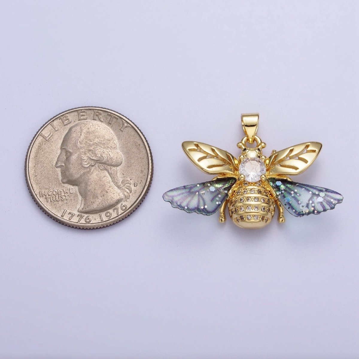 Gold Blue / Fuchsia Micro Paved Striped Honey Bumble Bee Pendant For Jewelry Making H-636 H-646 - DLUXCA