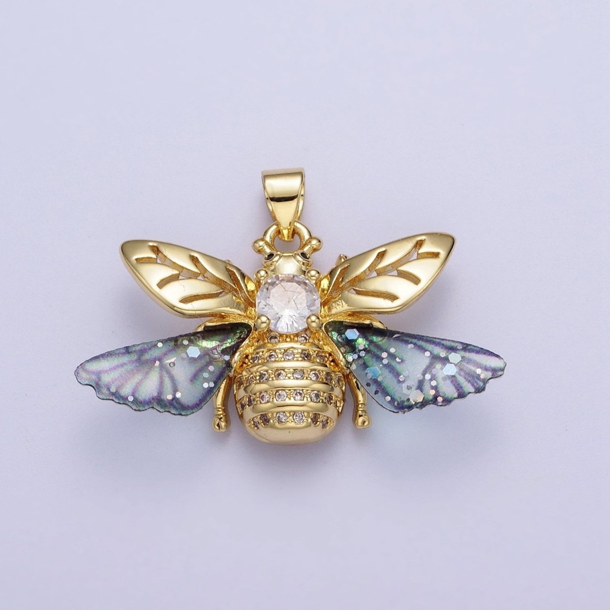 Gold Blue / Fuchsia Micro Paved Striped Honey Bumble Bee Pendant For Jewelry Making H-636 H-646 - DLUXCA