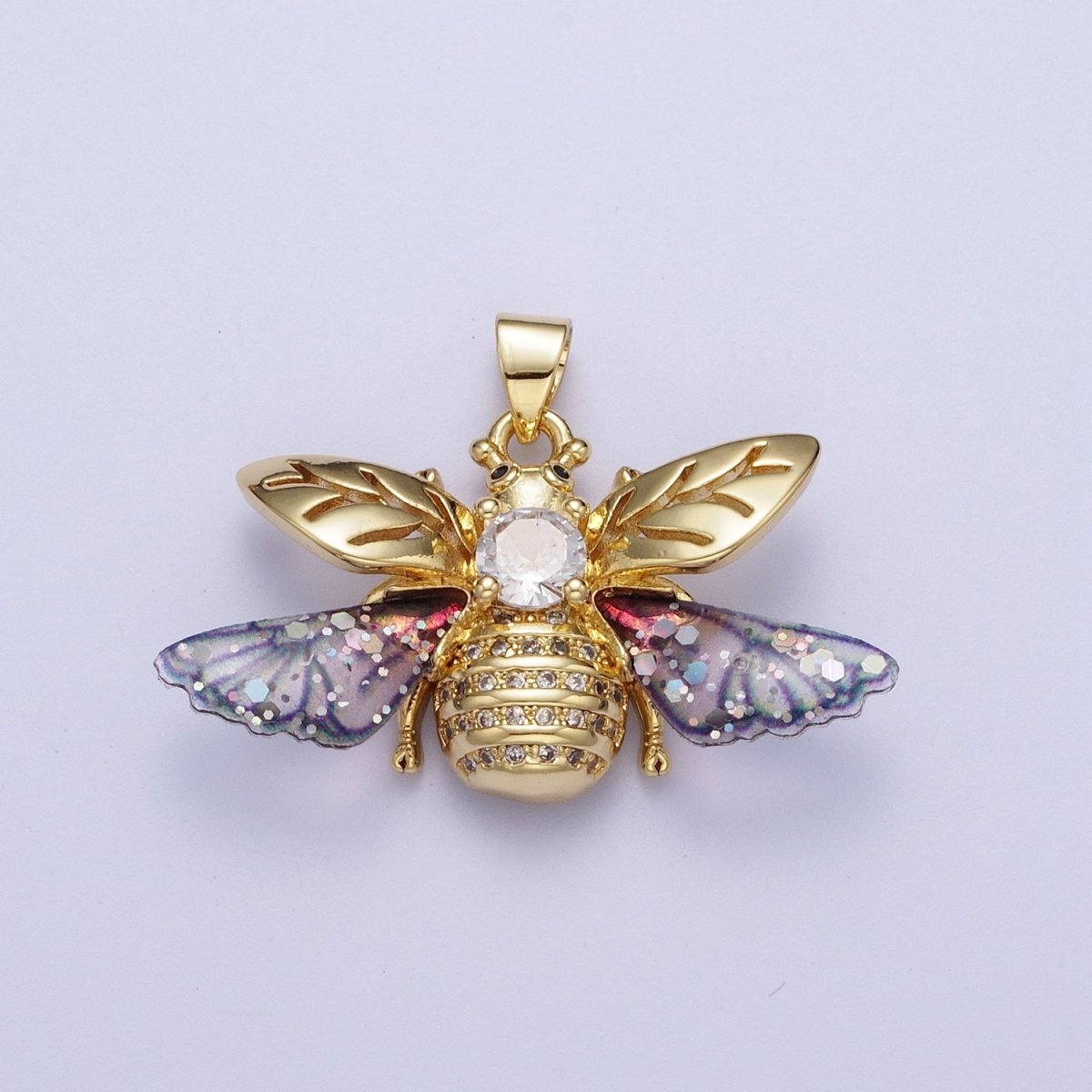 Gold Blue / Fuchsia Micro Paved Striped Honey Bumble Bee Pendant For Jewelry Making H-636 H-646 - DLUXCA