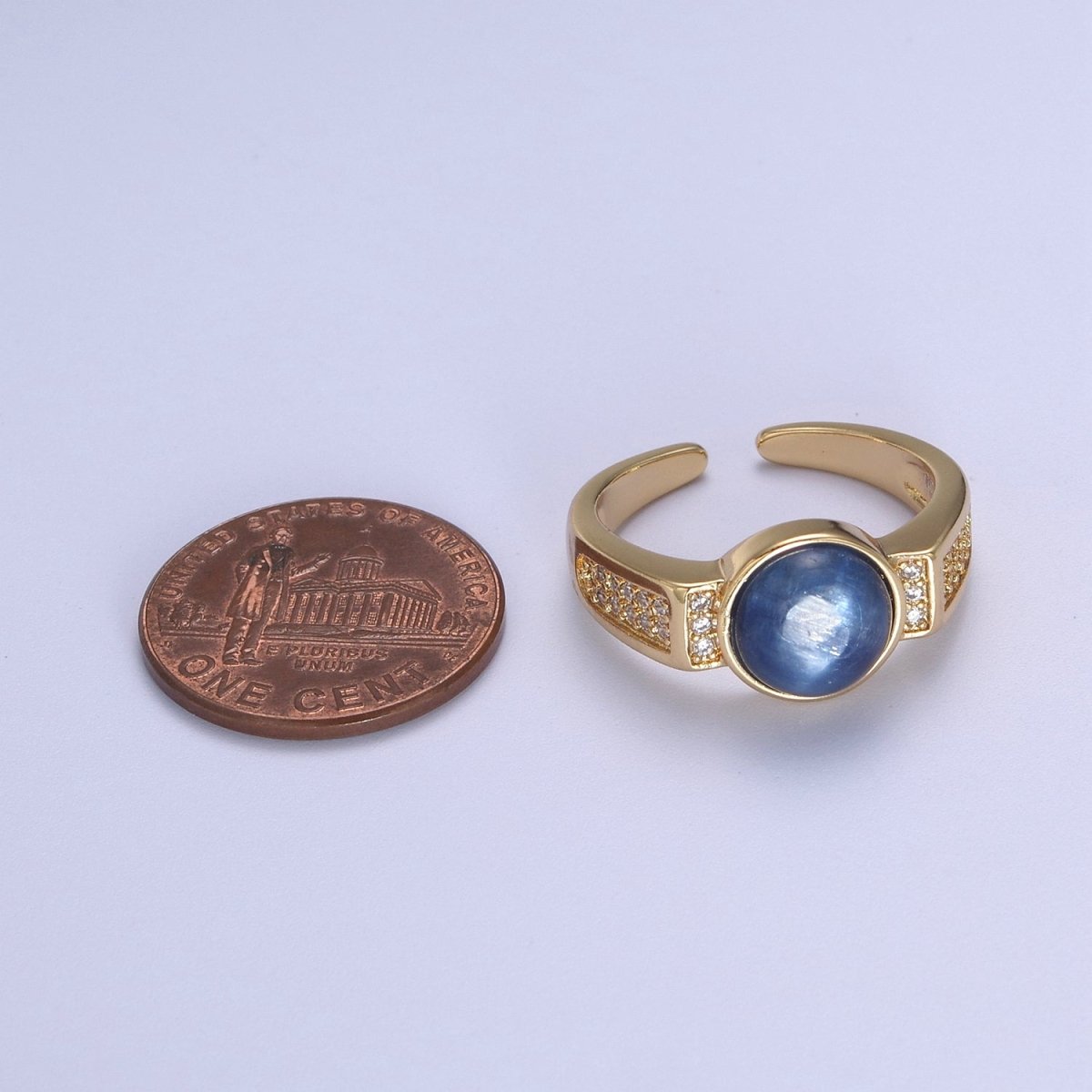 Gold Blue Tiger Eye Rings | Oval Gemstone Signet Ring | Gold Gem Stone Rings | Chunky Gold Statement Ring U-372 - DLUXCA