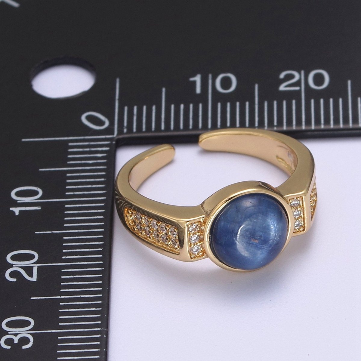 Gold Blue Tiger Eye Rings | Oval Gemstone Signet Ring | Gold Gem Stone Rings | Chunky Gold Statement Ring U-372 - DLUXCA