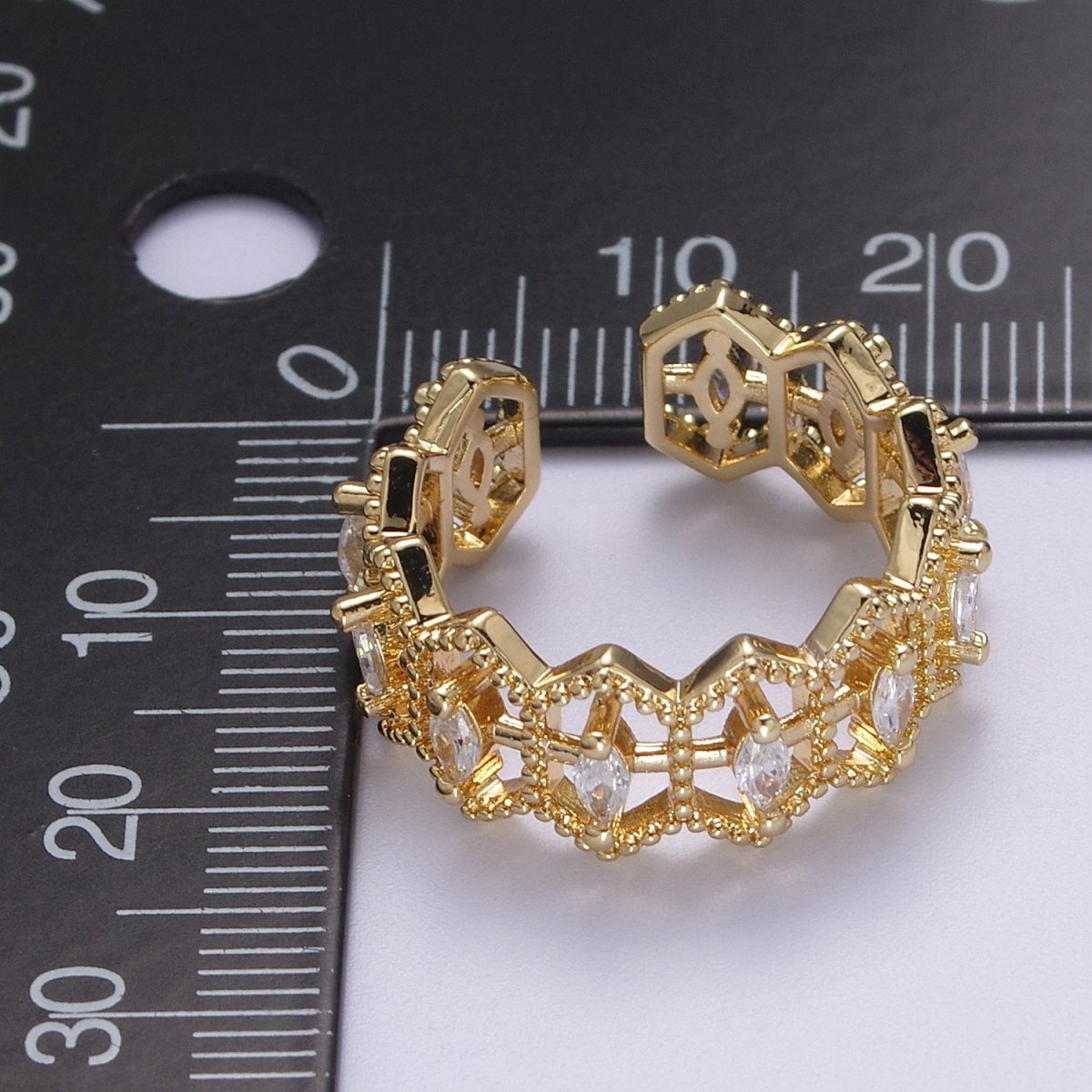 Gold Bold Octagon Ring Cz Open Adjustable Ring U-222 - DLUXCA