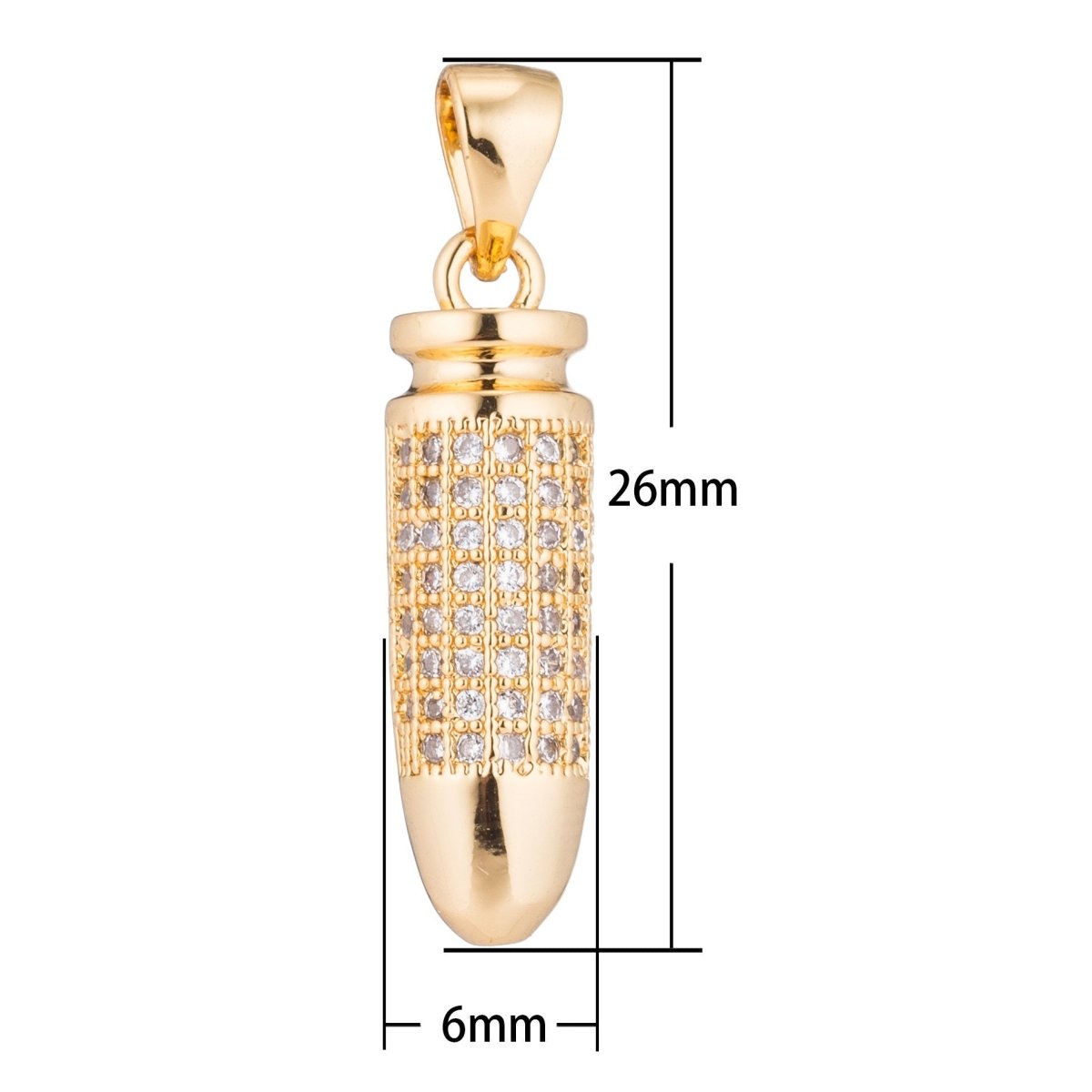 Gold Bullet Gun Pistol Ammo Weapon Hunting Security Craft Cubic Zirconia Necklace Pendant Charm Bead Bails Findings for Jewelry Making H-344 - DLUXCA