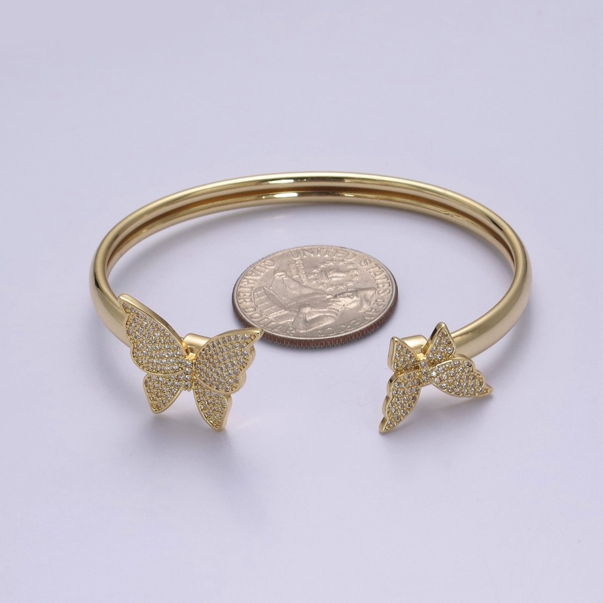 Gold Butterfly Bangle Bracelet Open Bracelet for Stackable Jewelry | WA-857 Clearance Pricing - DLUXCA