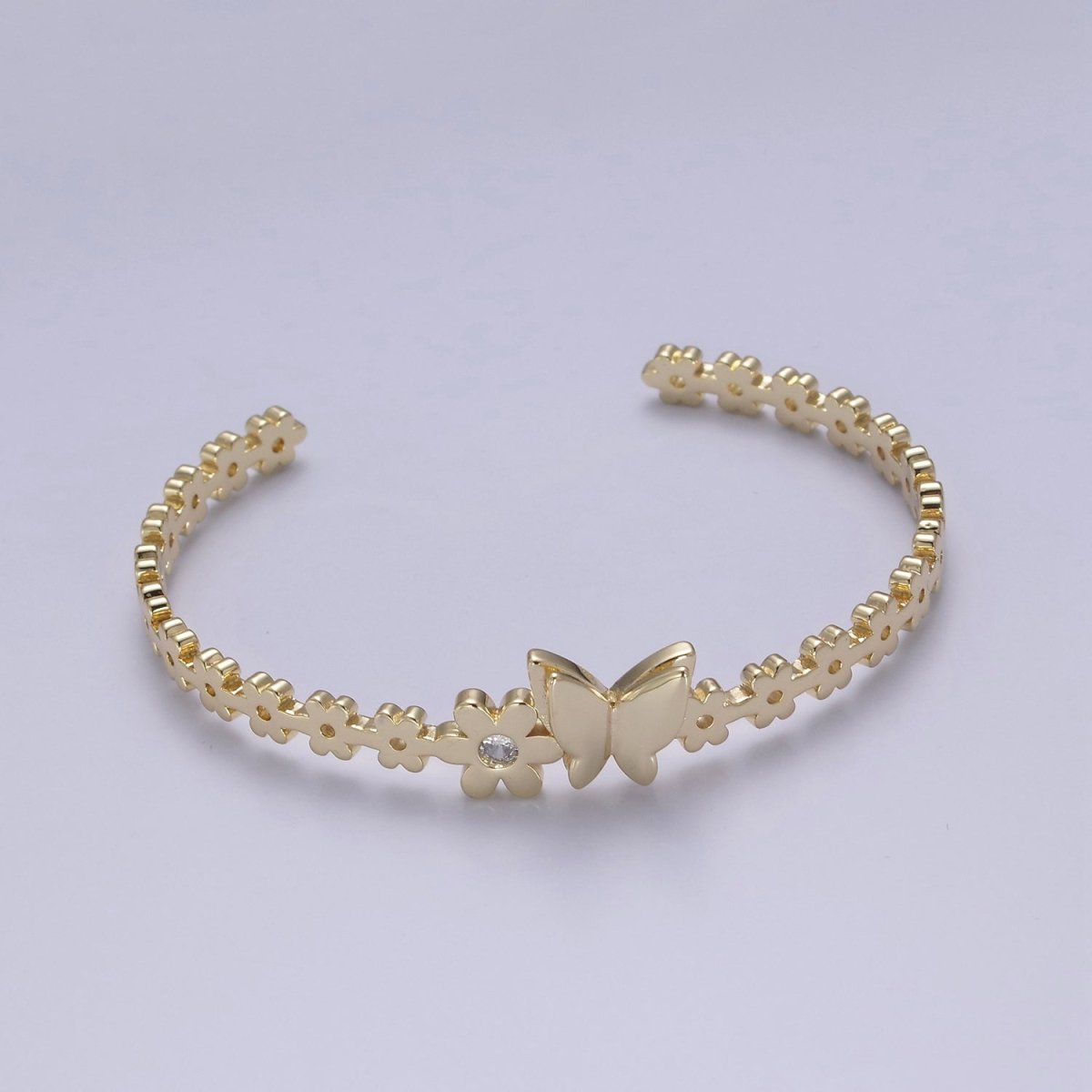 Gold Butterfly Bracelet Whimsical Flower Floral Bangle Bracelet Open Adjustable Jewelry | WA-778 Clearance Pricing - DLUXCA