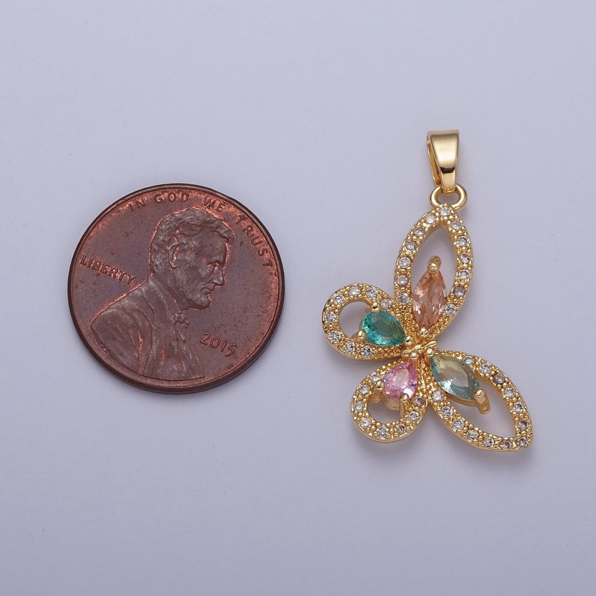 Gold Butterfly Charm, CZ Micro Pave Butterfly Pendant, Dainty Charms, Necklace Bracelet Charms, Cubic Zirconia X-322 - DLUXCA
