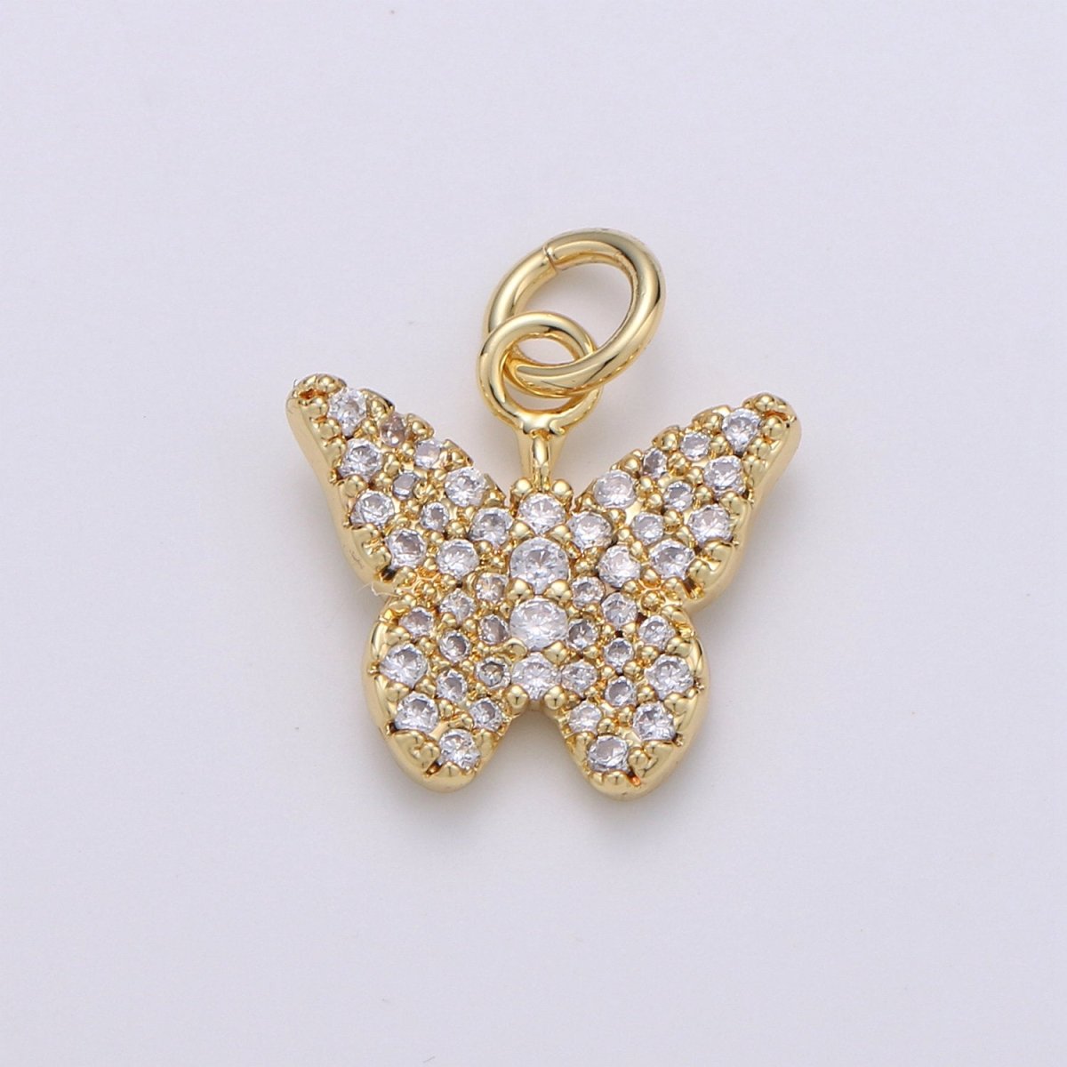Gold Butterfly Charm CZ Micro Pave, Butterfly Pendant for Necklace Earring Bracelet Supply in 24k Gold Filled Findings D-480 - DLUXCA