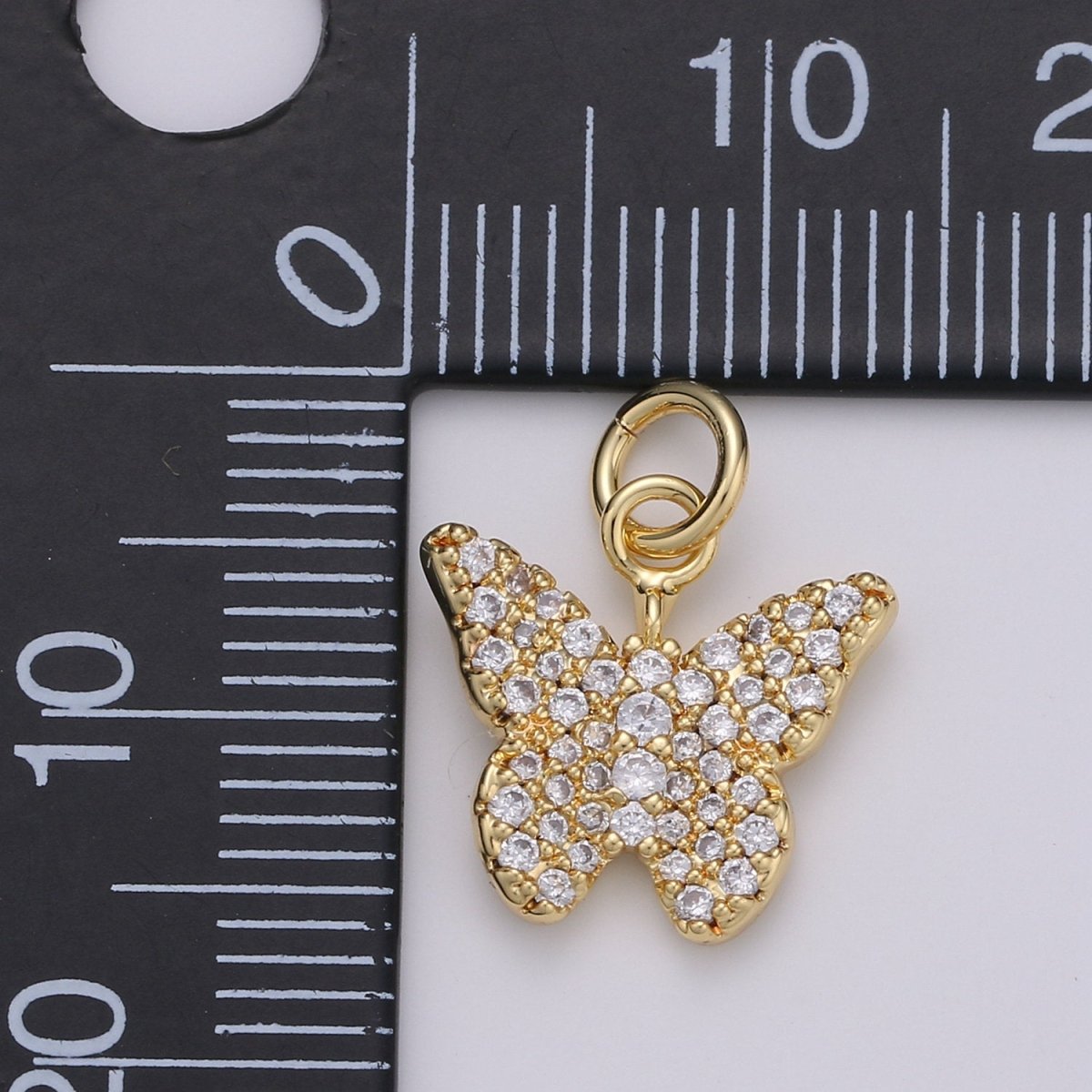 Gold Butterfly Charm CZ Micro Pave, Butterfly Pendant for Necklace Earring Bracelet Supply in 24k Gold Filled Findings D-480 - DLUXCA