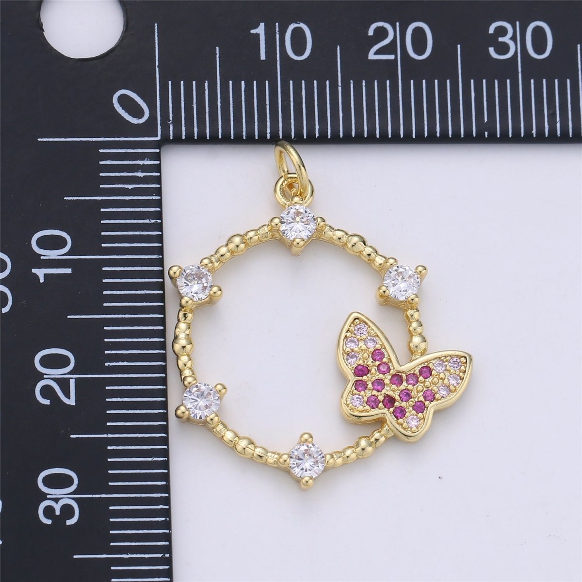 Gold Butterfly charm, Micro Pave Butterfly Pendant in 14k Gold filled C-795 - DLUXCA