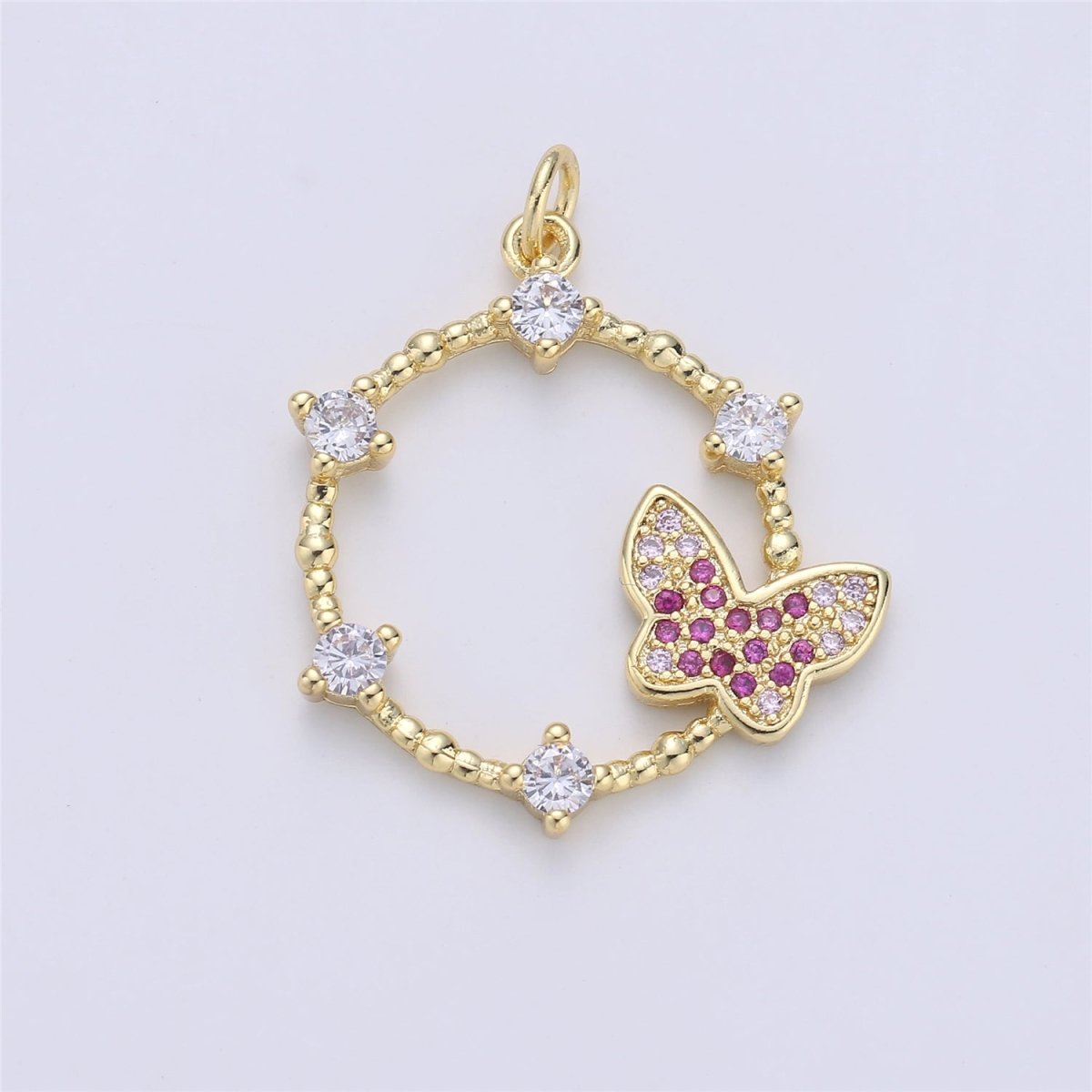 Gold Butterfly charm, Micro Pave Butterfly Pendant in 14k Gold filled C-795 - DLUXCA